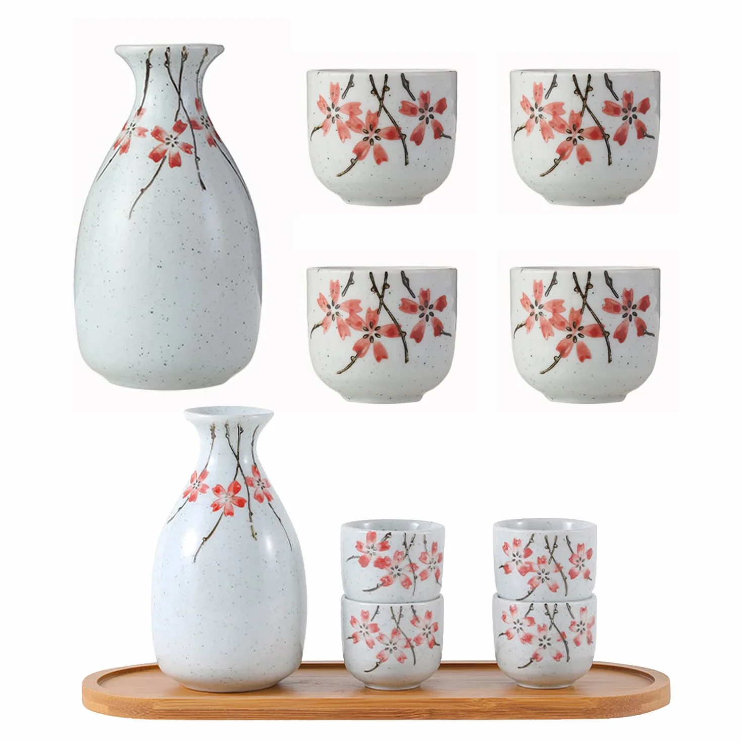 Japoński zestaw do sake, japońskie sake do picia, 5 sztuk i szklanki do sake, 1 garnek do sake, 4 kubki do sake, domowe i biznesowe kubki do sake, domowe i biznesowe (B)