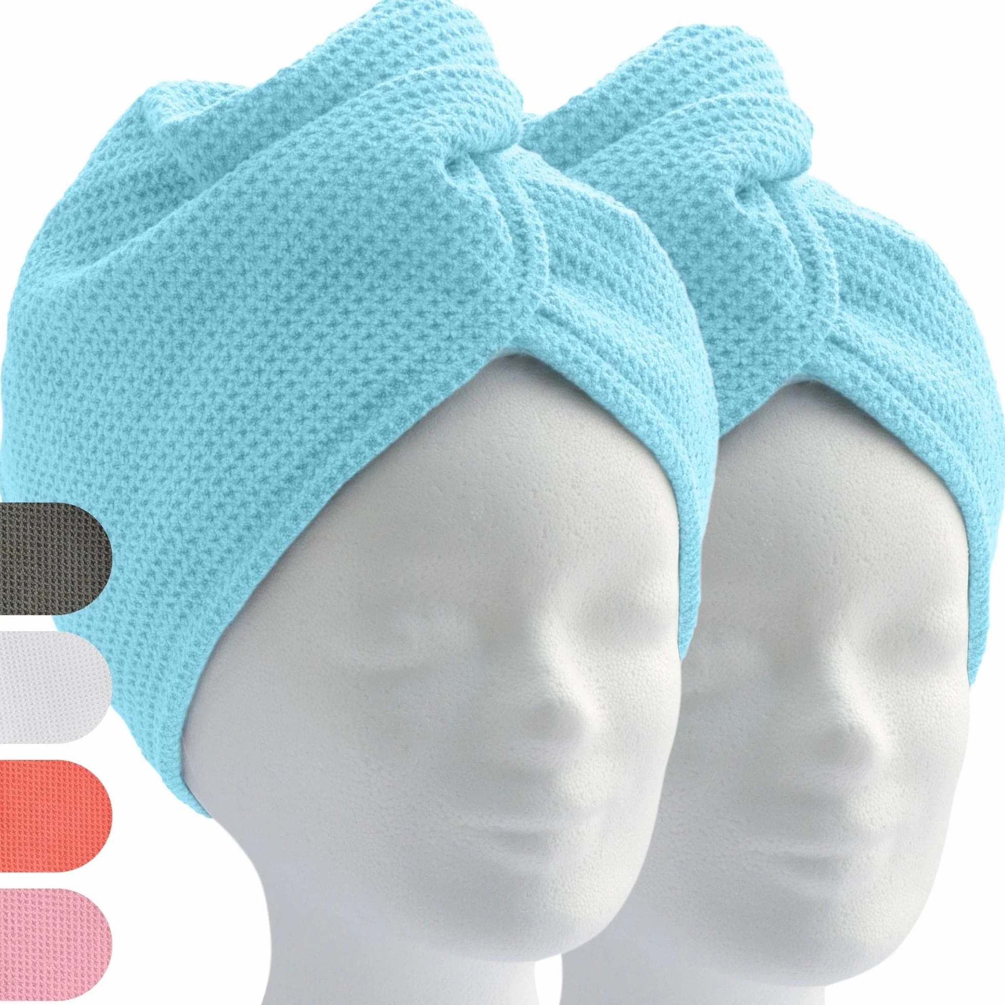 turban do włosów, ręcznik z guzikiem (2 sztuki, jasnoniebieski), ręcznik z mikrofibry na głowę i długie włosy