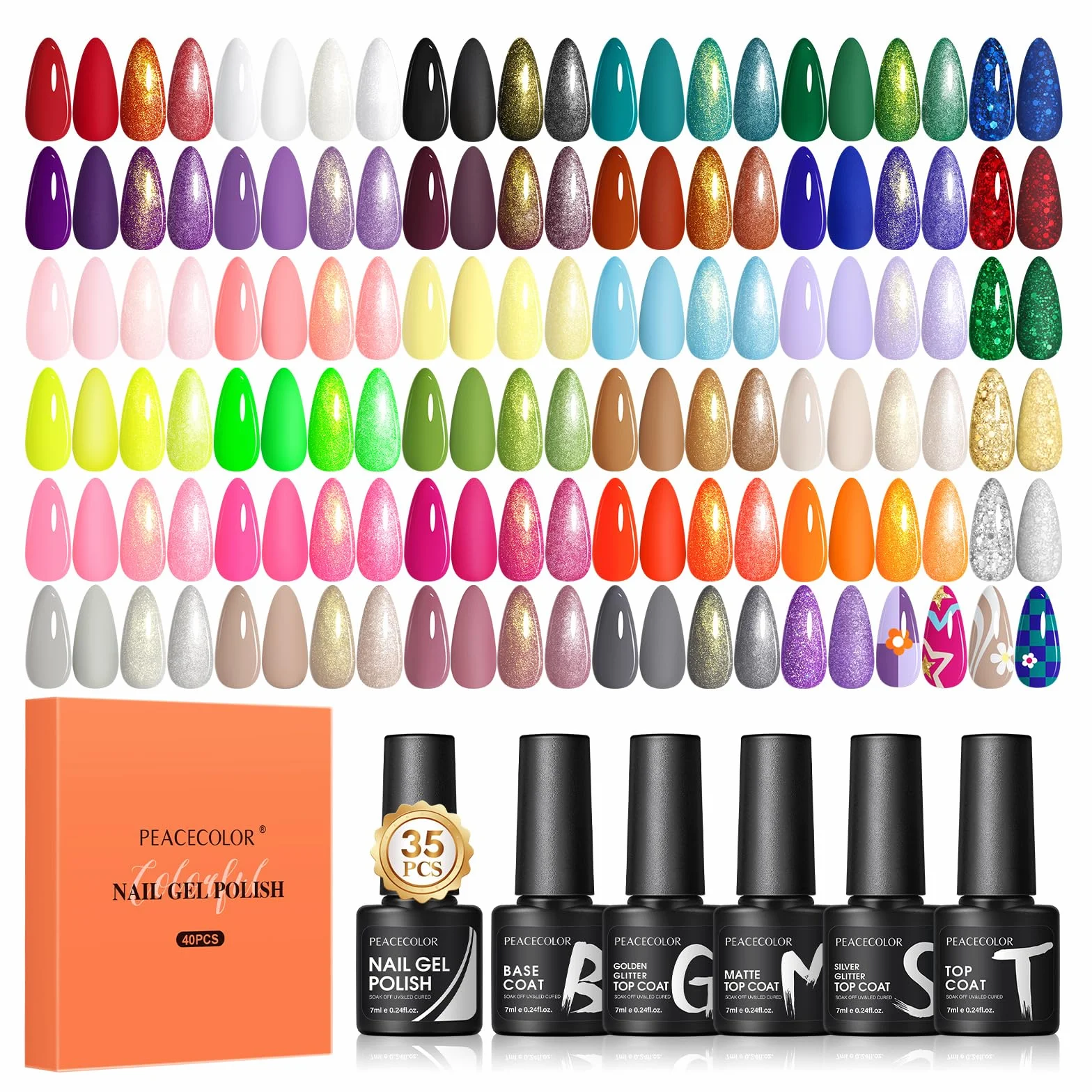 Zestaw żeli UV PEACECOLOR 35 kolorów baza top coat