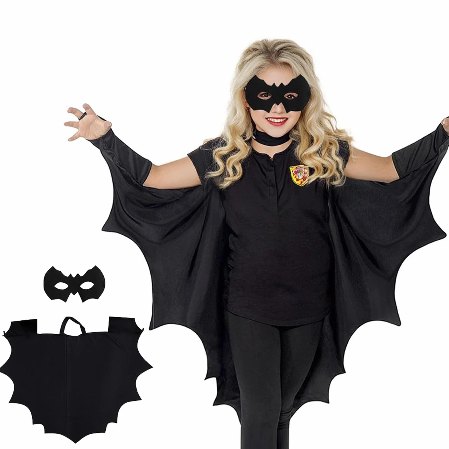 Kostium nietoperza dla dzieci, peleryna z nietoperzem, kostium na Halloween, dla wzrostu 130, 140, 150 cm, dla dziewcząt i chłopców, na Halloween, Cosplay, karnawał