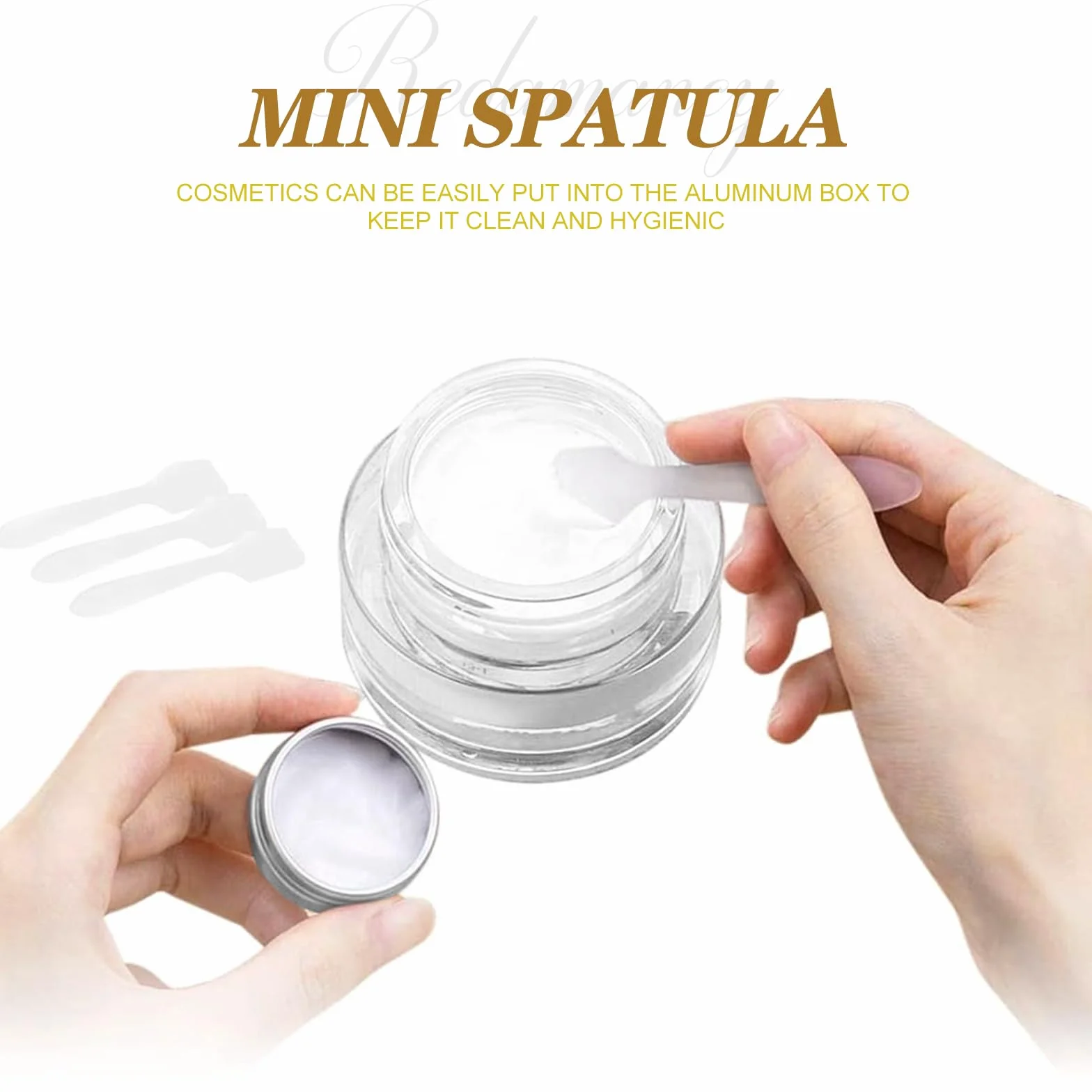 Redamancy 20 szt. aluminiowych pustych pojemników, 20 ml, puste butelki na krem do makijażu, okrągłe podróżne słoiki na krem z 2 okrągłymi naklejkami i 4 mini szpatułkami do balsamu do ust, balsamu