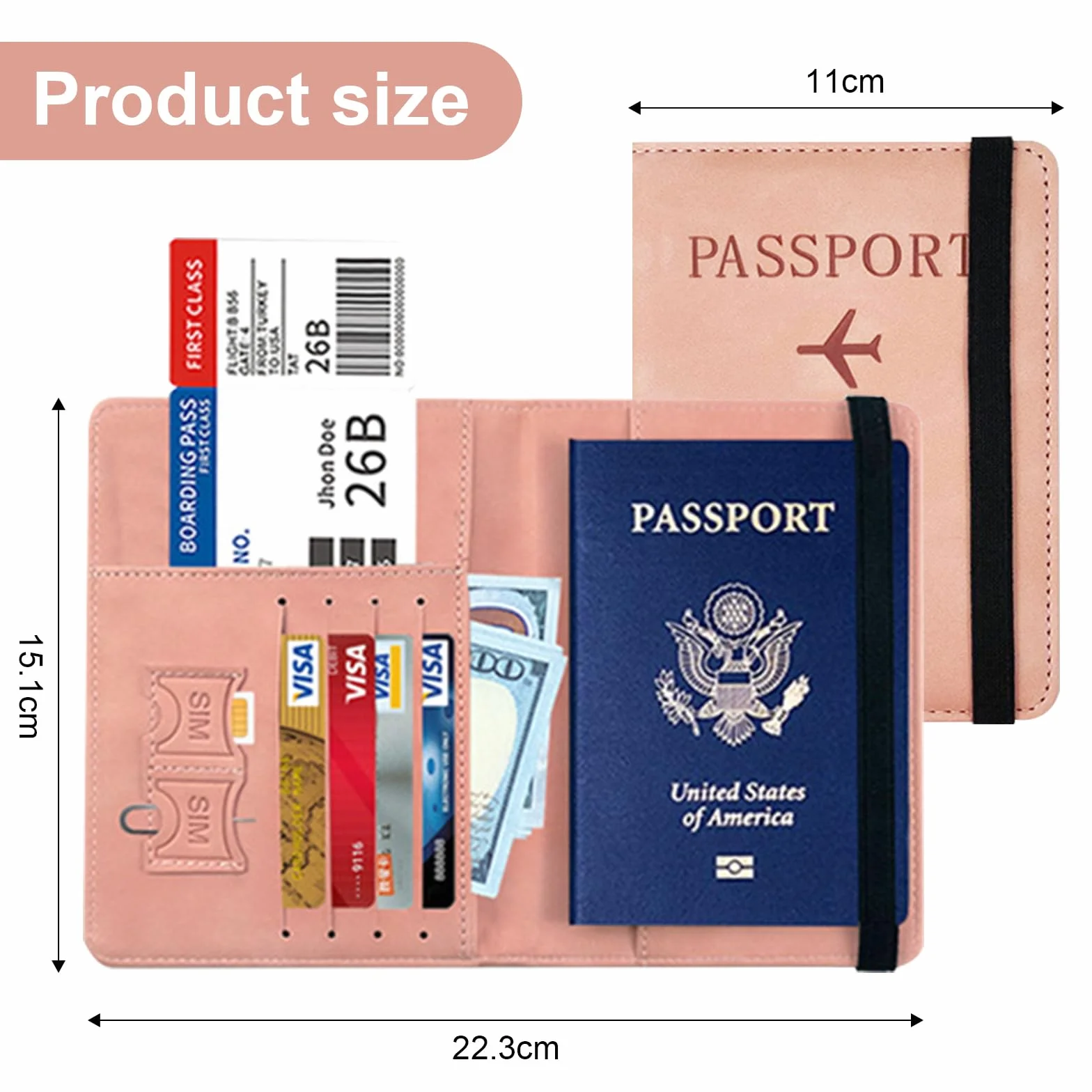 Souvik PU Skórzany portfel na paszport podróżny etui na paszport bezpieczne zamknięcie etui na dowód osobisty i dokumenty podróżne, Różowy, Współczesny