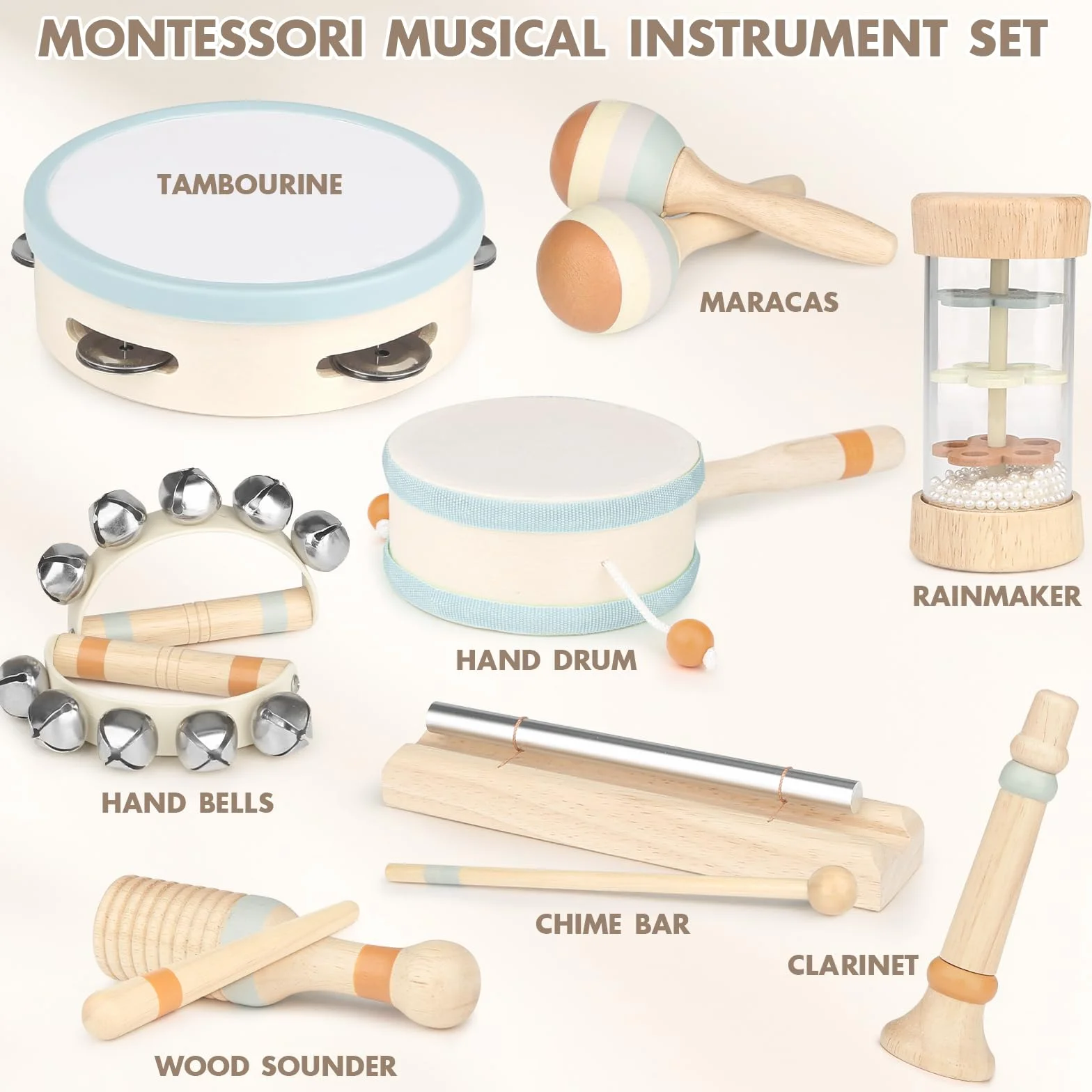Vanplay Instrumenty muzyczne dla dzieci, zabawka drewniana, zabawka Montessori, bęben dla dzieci, zabawka muzyczna