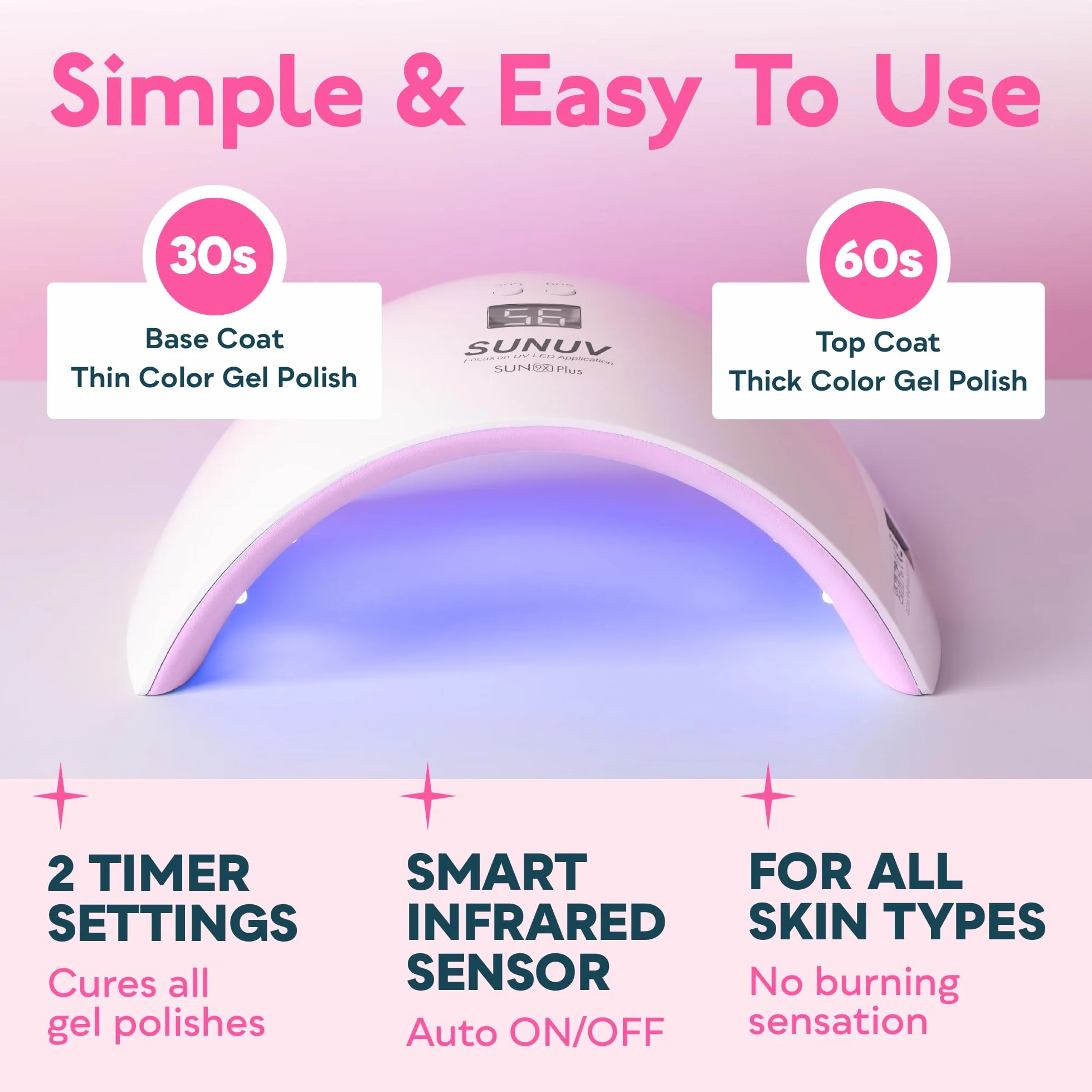 SUNUV Lampa LED UV do paznokci żelowych Sensor Timer 30s/60s Ekran LCD