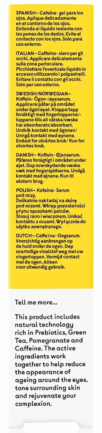 Q+A Serum Pod Oczy z Kofeiną. Serum pod oczy, które pobudza krążenie i redukuje opuchliznę pod oczami. 15ml/0.5fl.oz.