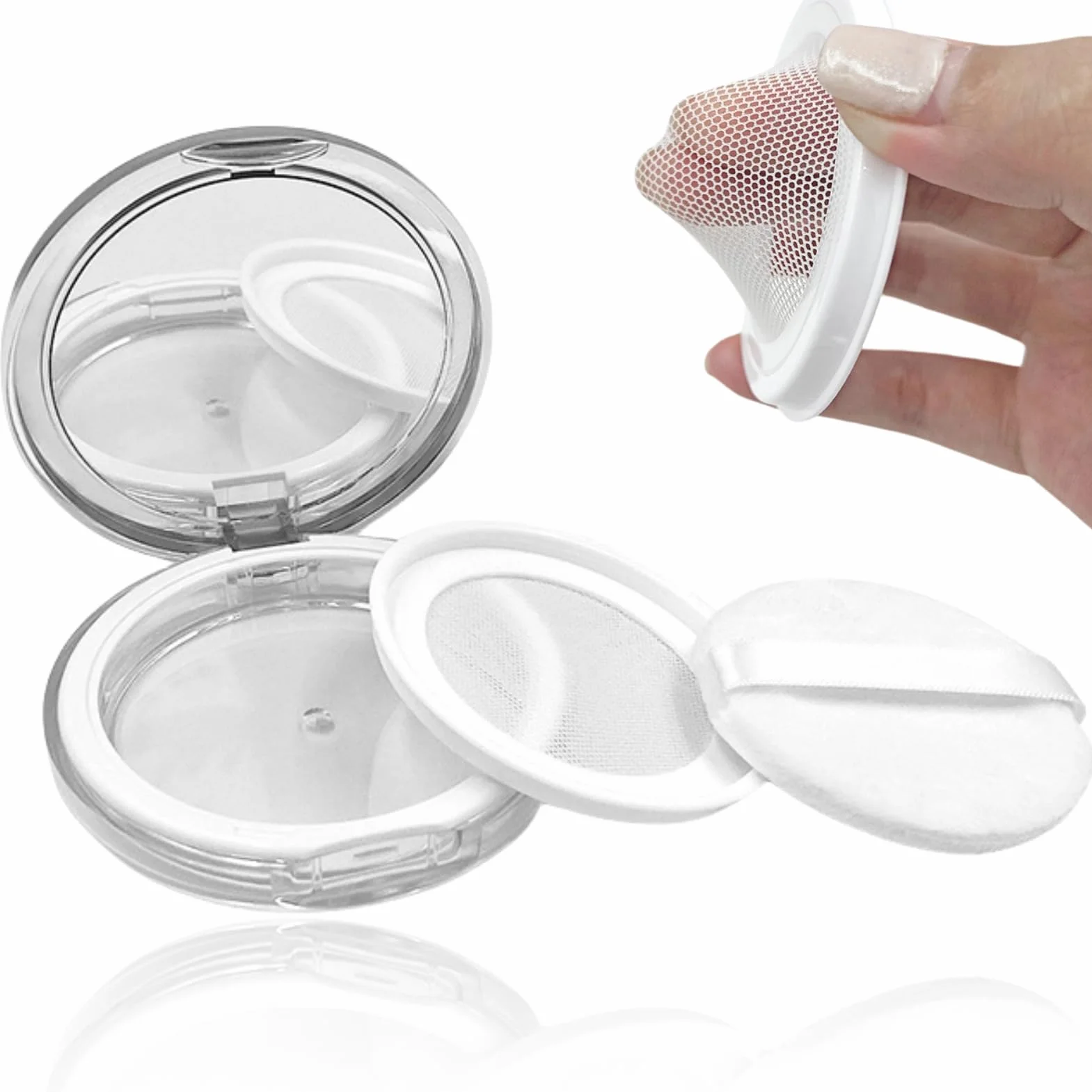 Plastikowy Pusty Puder Puder Wielokrotnego Użytku, Pusty Puder Sypki Wielokrotnego Użytku, Przenośny Zestaw do Makijażu Puder Puder Puder Puder z Pudrem do Codziennego Użytku w Podróży