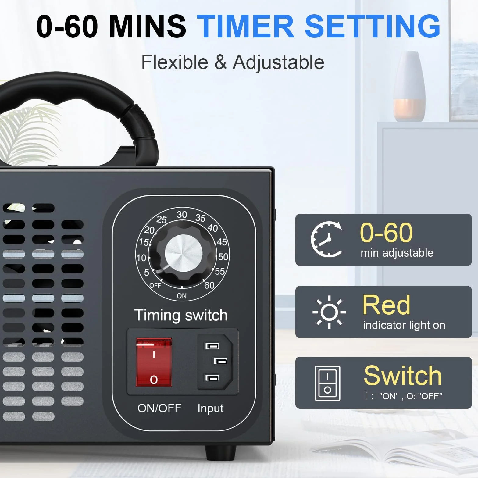 Generator ozonu 60 000 mg/h, ozonator O3, oczyszczacz powietrza z timerem do 60 min, do dezynfekcji klimatu, do samochodu, kolor czarny