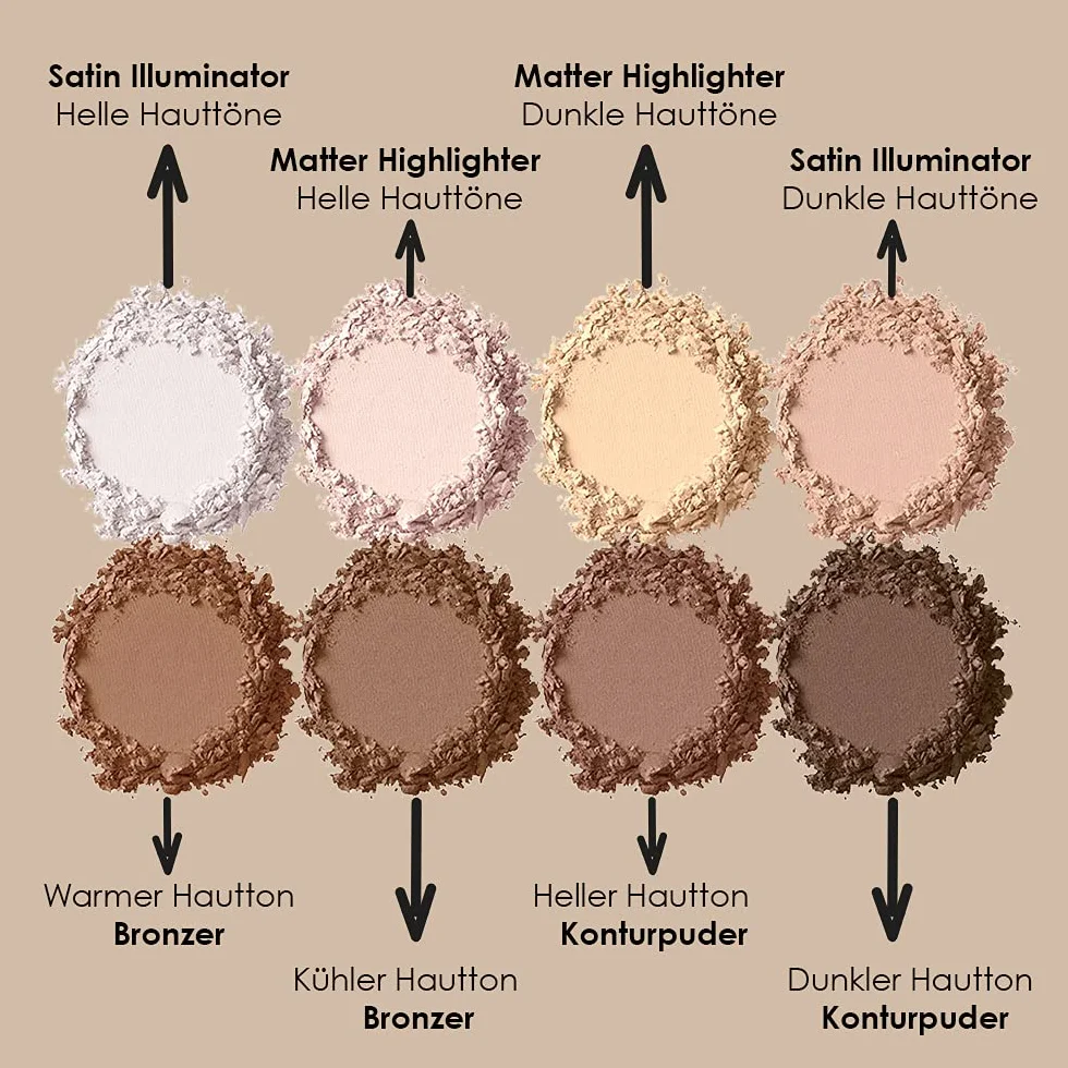 NYX Professional Makeup Highlight & Contour Pro Palette paleta do konturowania i rozświetlania twarzy, 4 prasowane rozświetlacze i 4 pudry brązujące, wymienne wkłady, 21,6 g