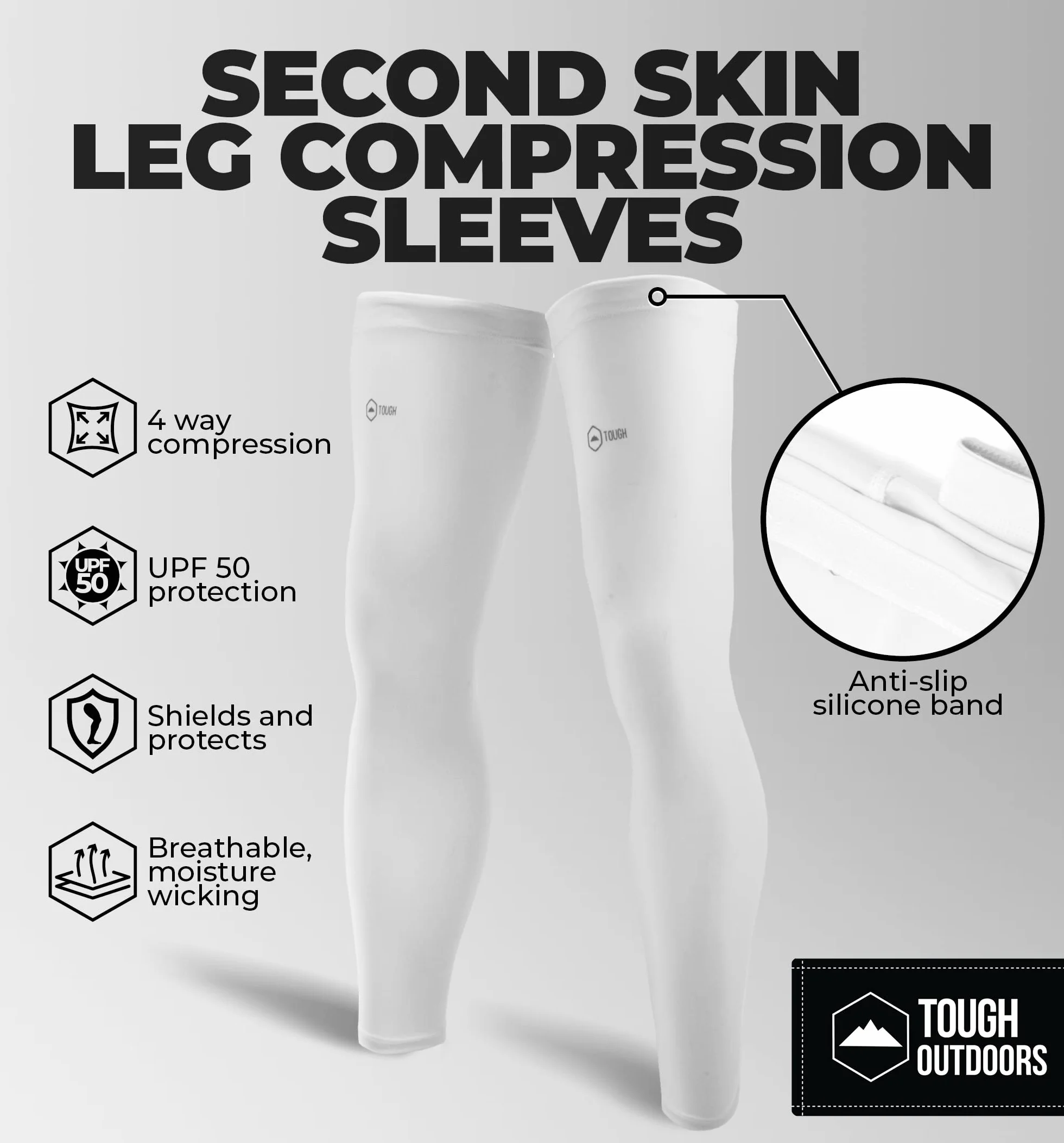 Tough Outdoors Kompresyjne rękawy na nogi - rękaw kompresyjny na całą nogę dla mężczyzn i kobiet, rękawy na nogi UV - ocieplacze na nogi rowerowe