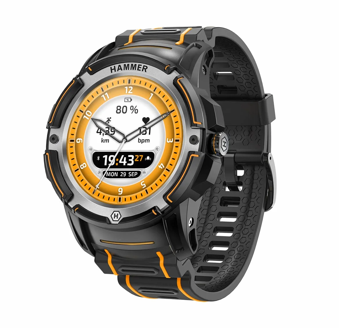Hammer H Watch Plus Wytrzymały Smartwatch Sportowy Męski Damski 1,3 cala Fitness Czujnik Tętna Pulsykometr GPS Bluetooth Bateria 300mAh Ekran Amoled, L
