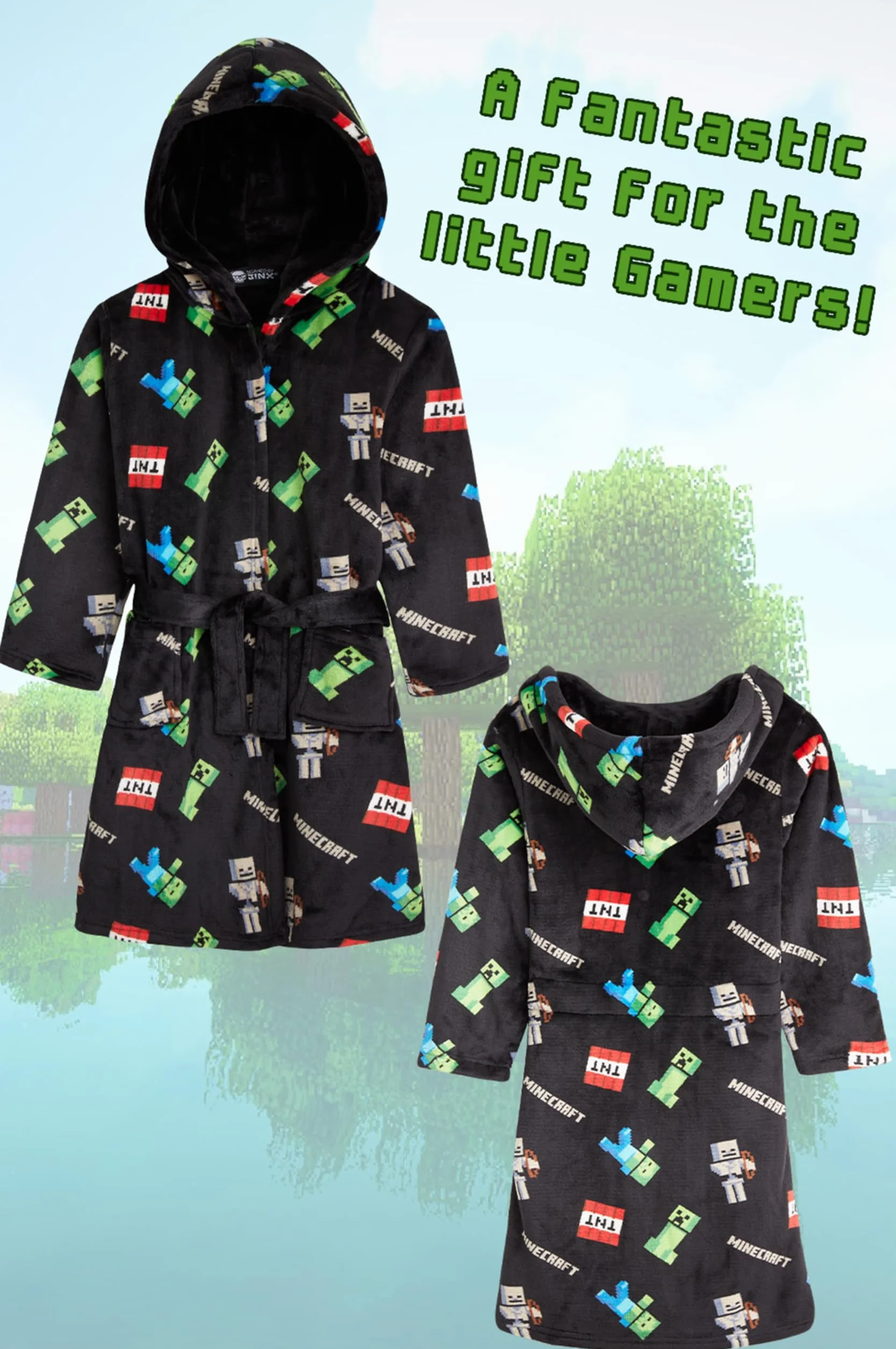 Minecraft Płaszcz poranny, polarowy szlafrok, miękki, przytulny, frotte Creeper i kaptur, młodzieżowy płaszcz flanelowy, dla chłopców i dziewczynek, bielizna nocna Robe
