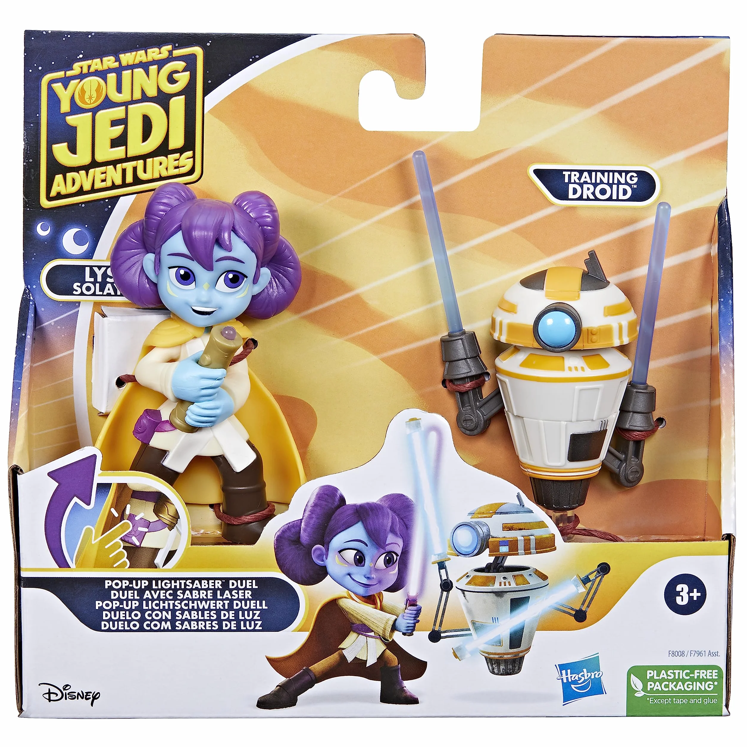 Hasbro Star Wars, Pojedynek z mieczem laserowym Pop-up Lys Solay i Droid Trening, zabawki Star Wars w skali 10 cm dla chłopców i dziewcząt