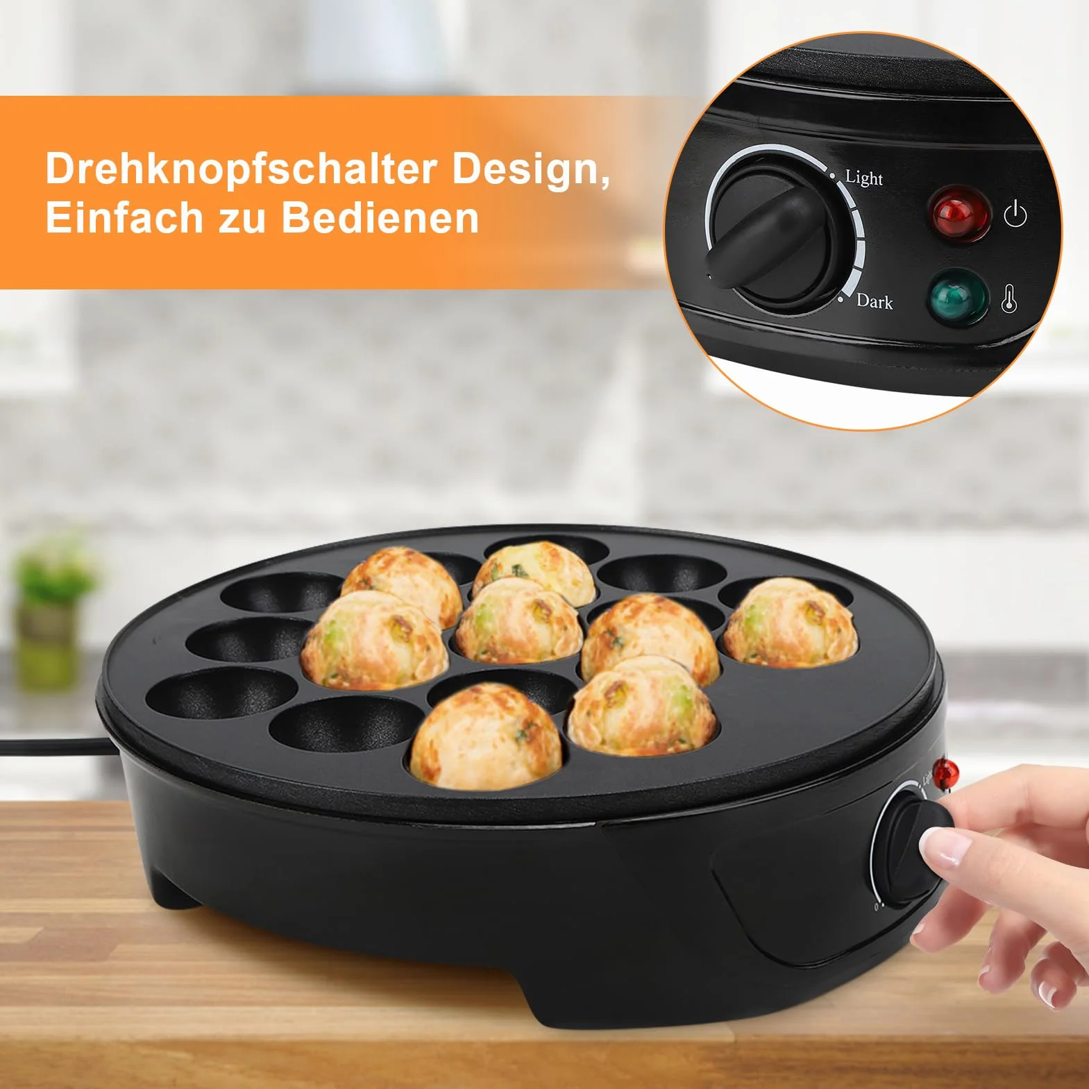 Takoyaki Maszynka elektryczna, żeliwna maszyna do ciastek z 18 otworami, do produkcji japońskich takoyaki