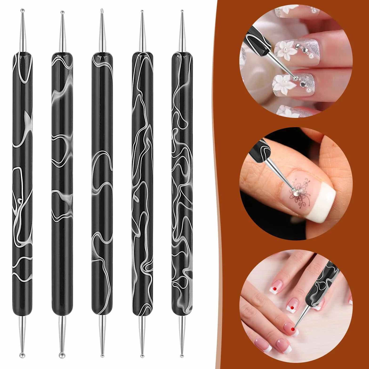 5 sztuk Nail Design Dotting Tools Nail Art Narzędzie do zdobienia paznokci Pędzel Punkty Pędzel Kropka Pisak Marbleizing Narzędzie do Marbleizing Narzędzie do manicure
