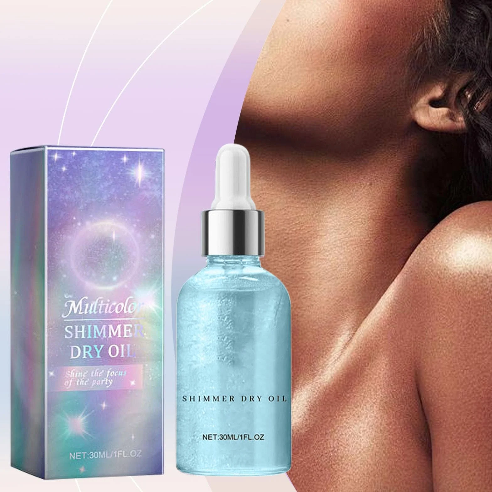Orphic Shimmer Dry Oil, Orphic Body Shimmer, Body Glitter Oil, Glow Recipe, wielokolorowy, wodoodporny, długotrwały puder brokatowy na festiwal, maskaradę, urodziny (B)