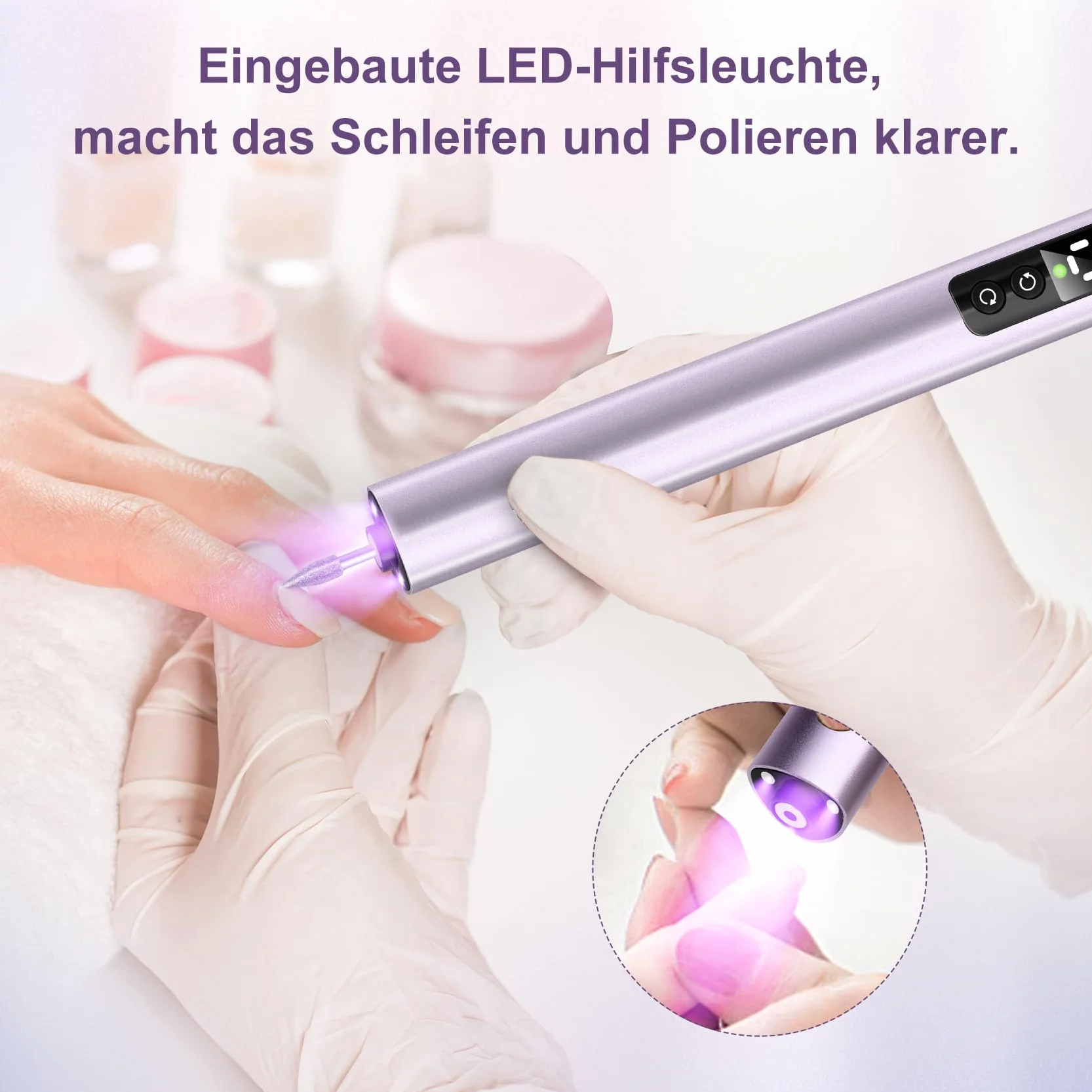 Bezprzewodowa frezarka do paznokci żelowych, 25 000 obr./min, elektryczny pilnik do paznokci, 6 stopni prędkości, regulowany profesjonalny zestaw do manicure i pedicure, do domu i studia