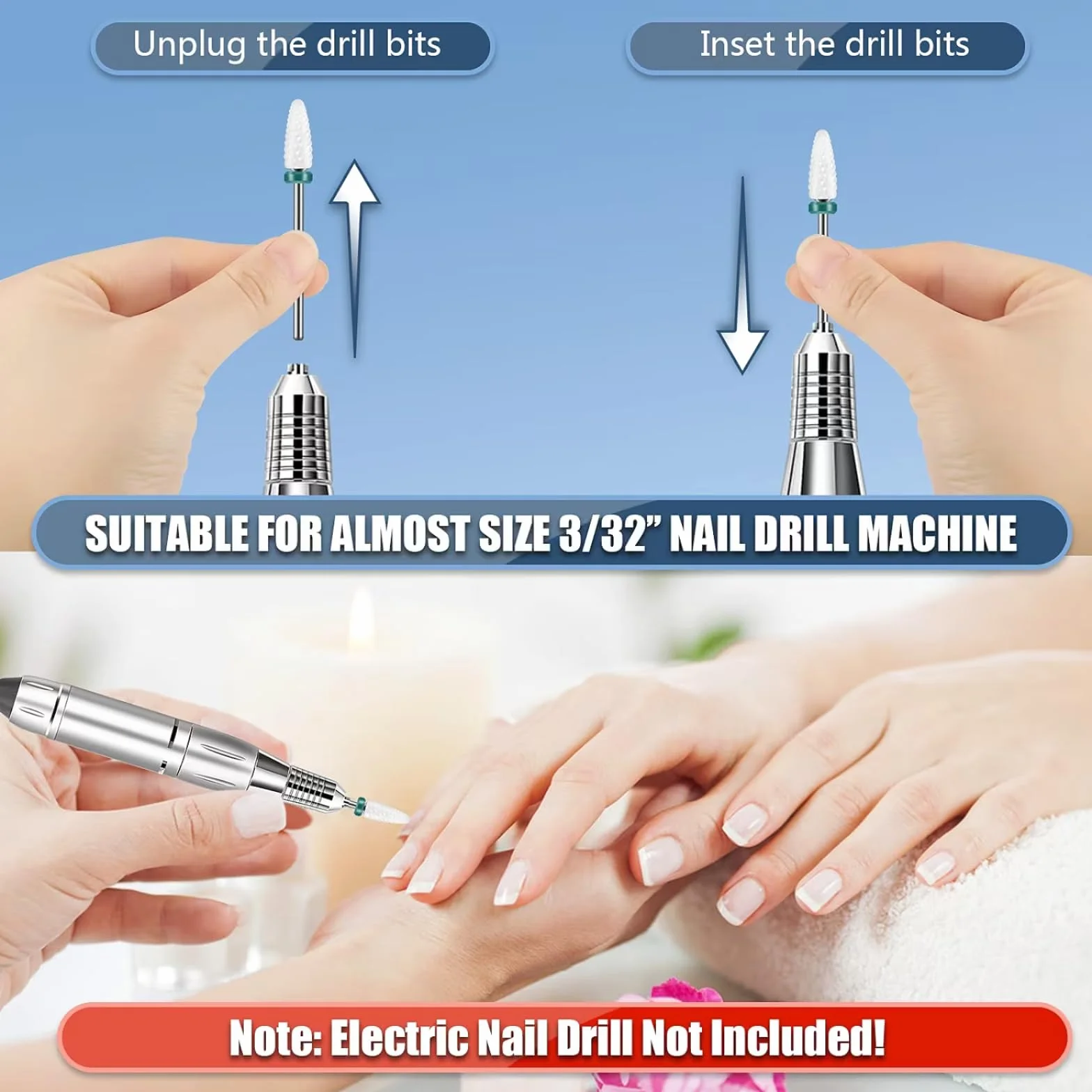 Depvko Zestaw wierteł do paznokci, 13 szt., węglik wolframu + 3 szt. ceramiczny efile + 6 szt. diamentów + 1 szczotka 0,2 cm do manicure, pedicure, salonu domowego