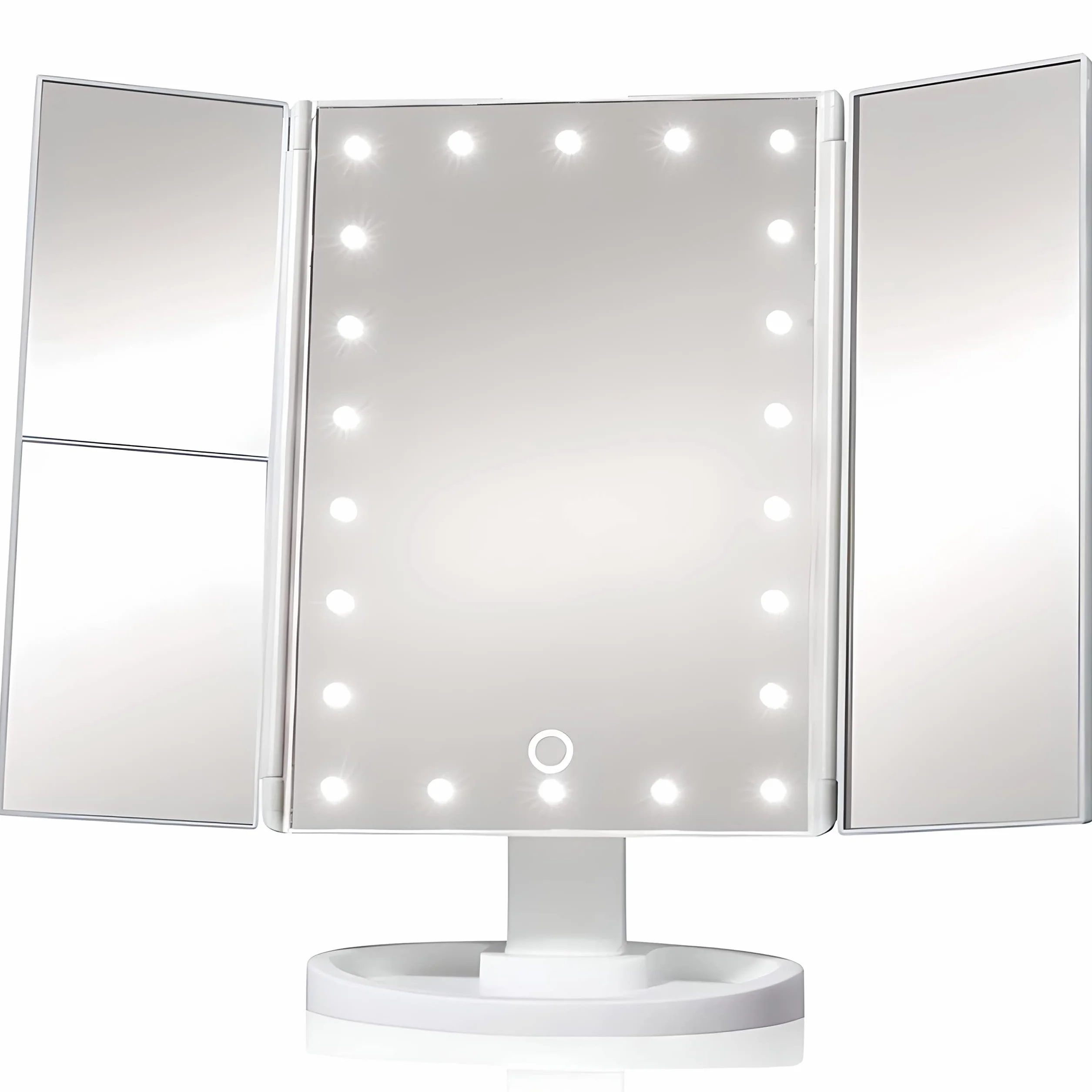 Retoo Lusterko kosmetyczne z oświetleniem LED, składane, powiększające 2 x / 3x, przełącznik dotykowy, lusterko do makijażu, USB lub zasilanie bateryjne, obracane o 180°, naturalne światło