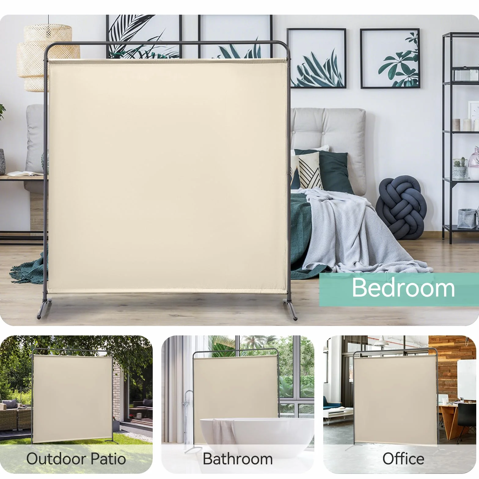 Angel Living Parawan 1-częściowy, wolnostojący, ścianka działowa, ściana do postawienia, przegroda, ochrona przed wzrokiem dla biur, balkonu, sypialni, ogrodu na zewnątrz, 162,5 x 177 cm (Beżowy)