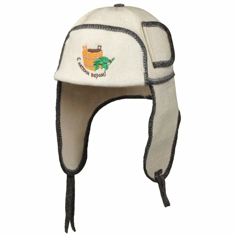 Czapka do sauny Ushanka z haftem (S legkim parom) filcowa czapka do sauny
