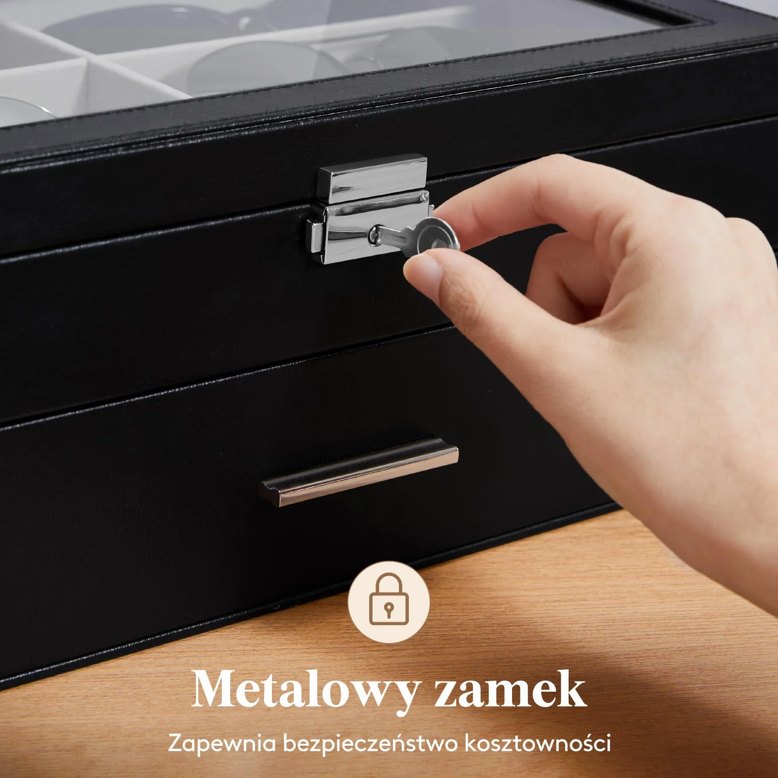 Lifewit 2-Warstwowy Organizer na Okulary Przeciwsłoneczne ze Szklaną Pokrywką, 6 Miejsc na Okulary, 6 Miejsc na Zegarki, Miejsca na Pierścionki/Broszki/Spinki do Krawatów dla Mężczyzny, Czarny