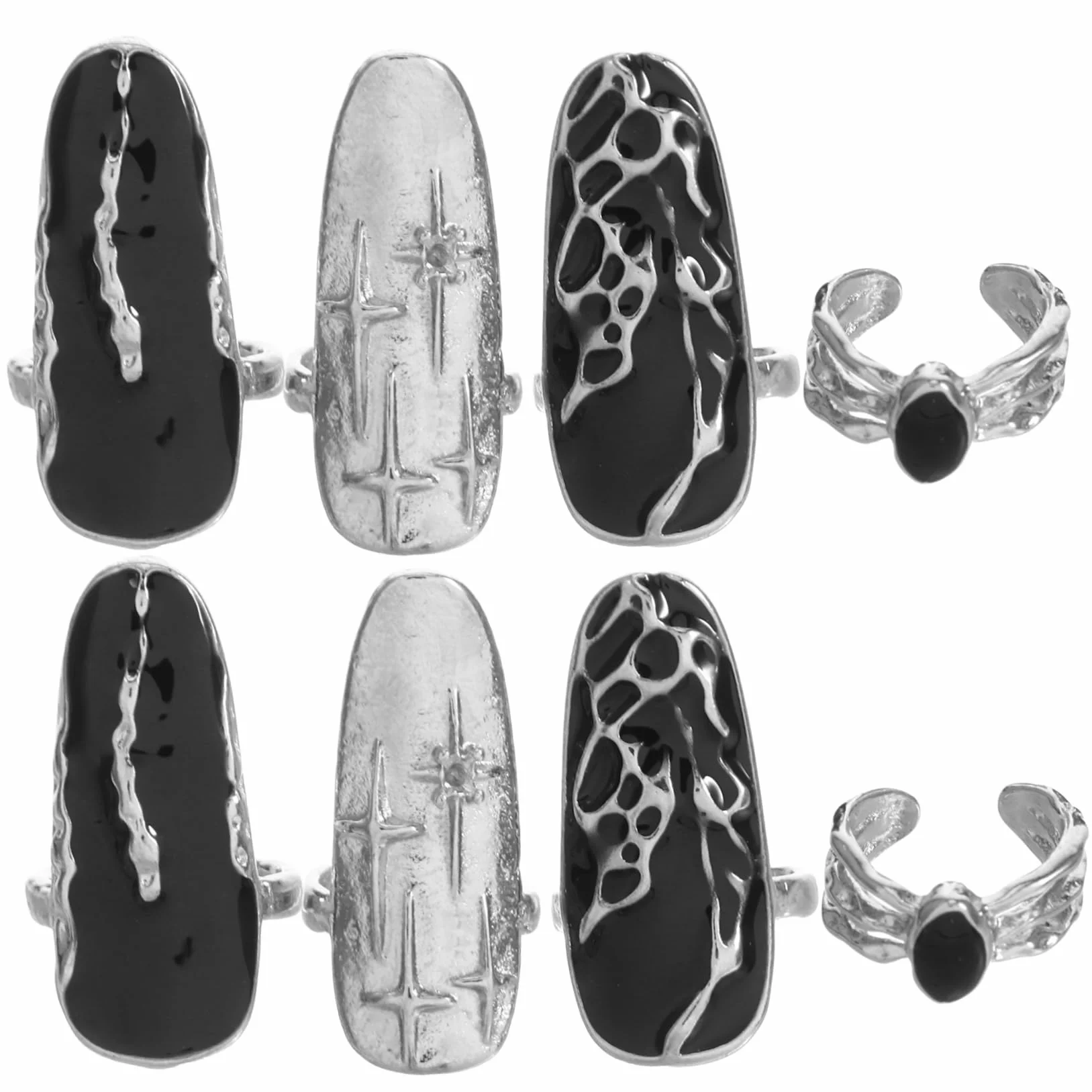 2 Zestawy Pierścieni Dekoracyjnych Punk Rings Dla Kobiet Biżuteria Do Paznokci Rekwizyty Do Paznokci Pierścionki Do Paznokci Dla Kobiet Pierścionki Na Końcówki Paznokci