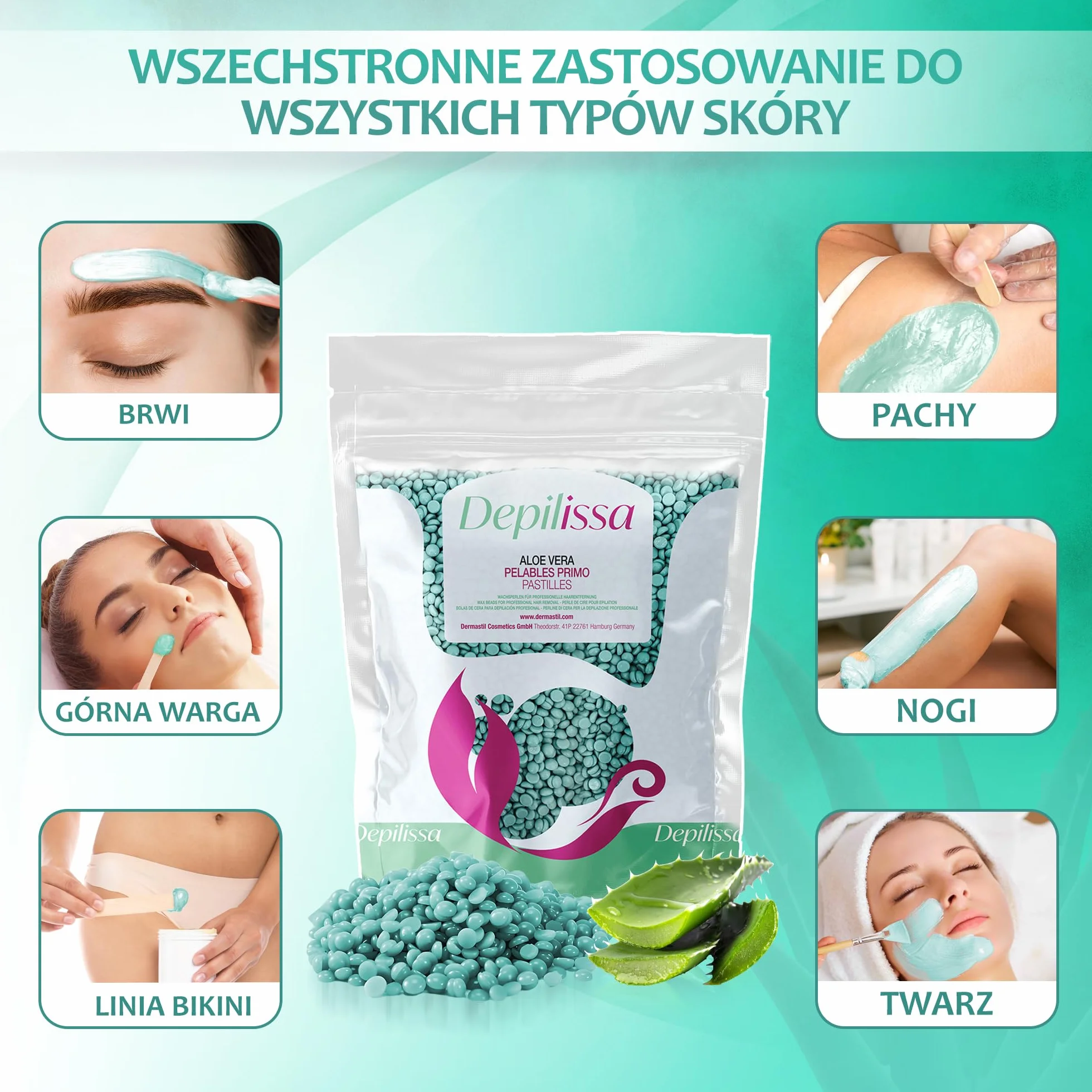 Aloe Vera TIO2 Perły woskowe do usuwania włosów 400 g bez pasków