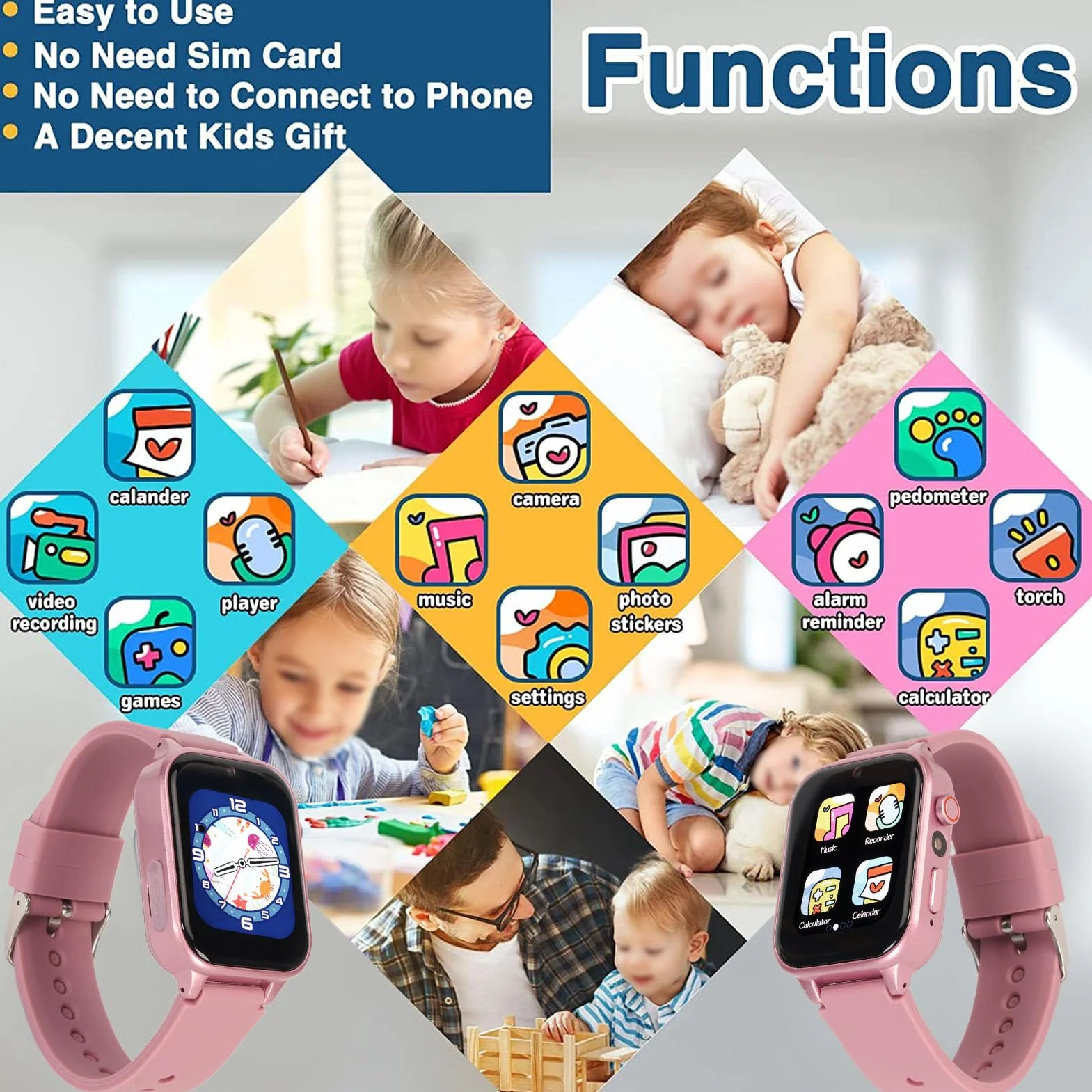 Inteligentny zegarek HD Smart Watch dla dzieci, zabawka dla chłopców 4-12 lat, gry, MP3, budzik, krokomierz, kalkulator, kalendarz, edukacyjne prezenty