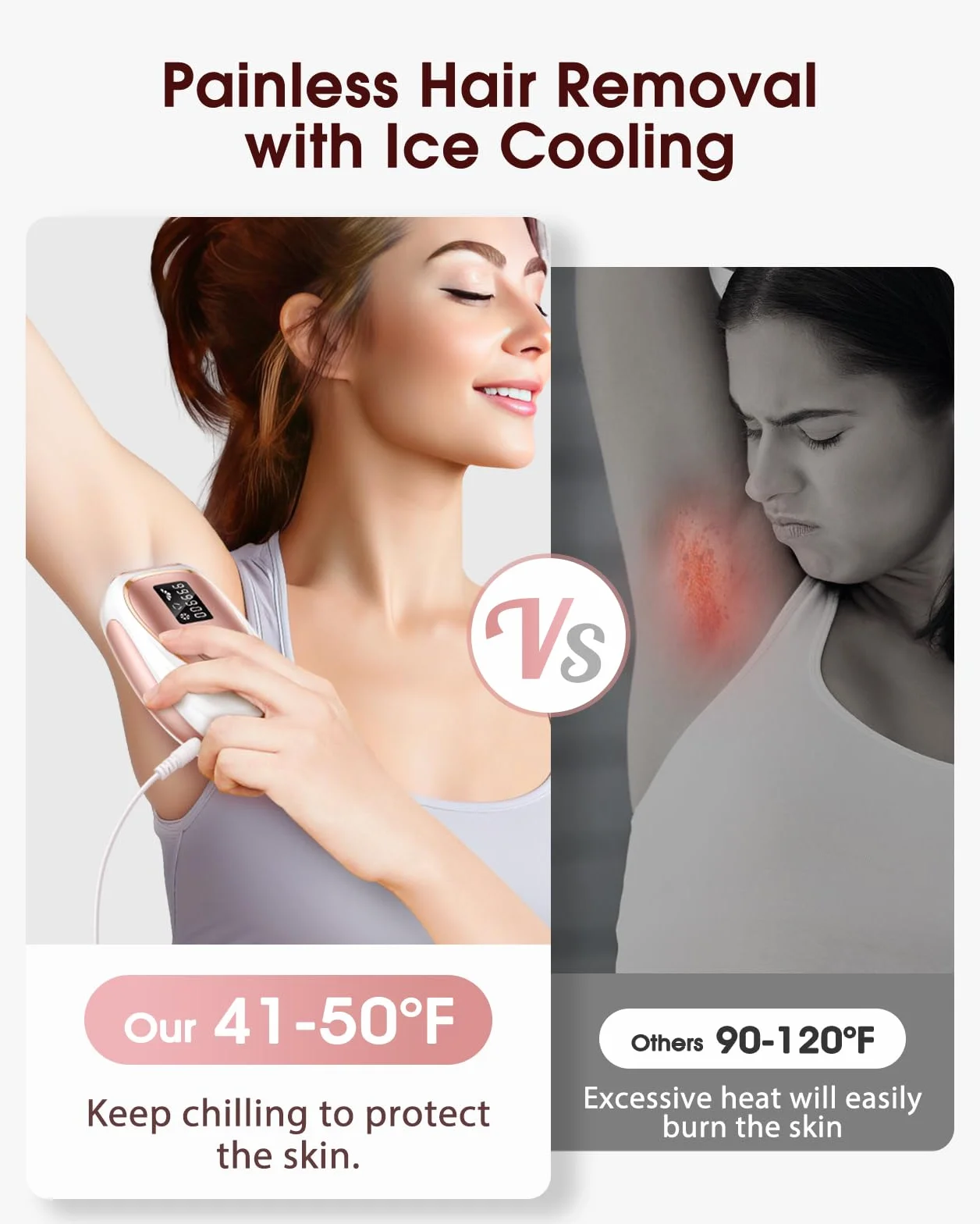 LYSMOSKI IPL Laser Hair Removal with Ice-Cooling System for Painless Long-Lasting Result, At-Home Hair Remover Device for Armpits Back Legs Arms Face Bikini Line