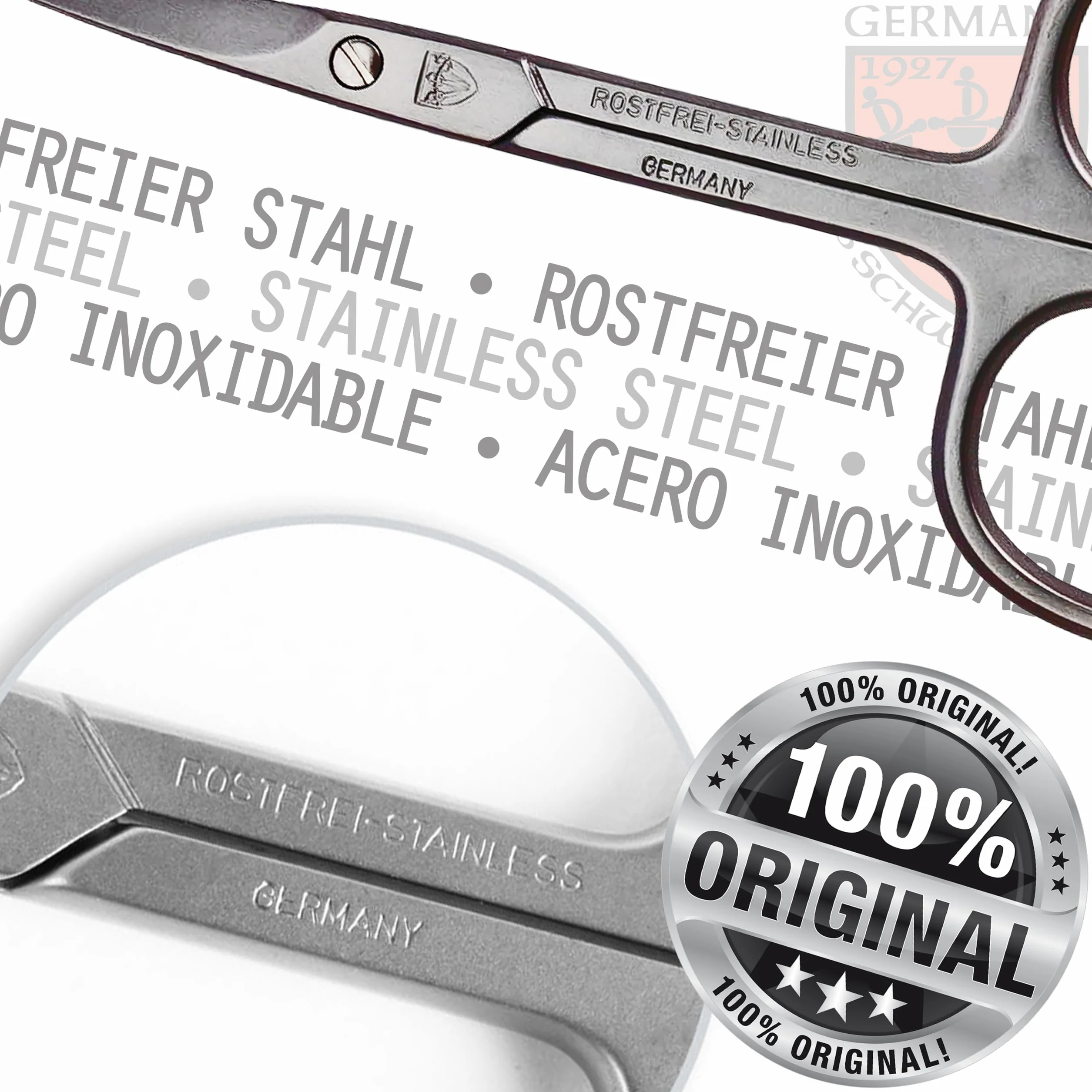 DREI SCHWERTER Nożyczki do skóry wygięte nierdzewne Made in Germany z etui