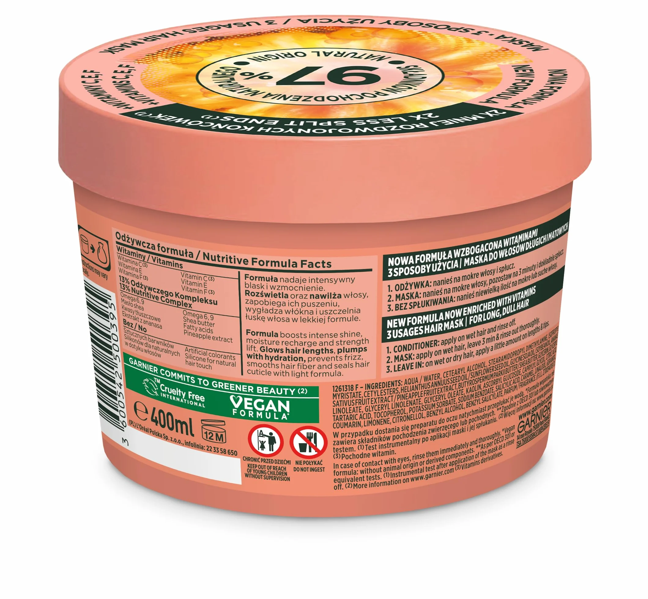 Garnier Fructis Hair Food Pineapple Maska do długich, matowych włosów 400ml