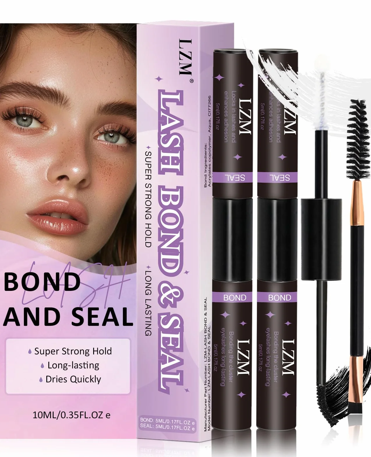 LZM Klej do rzęs Lash Bond And Seal – trwały klej do rzęs, czarny, wodoodporny klej do przedłużania rzęs, bezpieczna formuła, klejenie i uszczelnianie, łatwy w użyciu do makijażu (2 szt.)