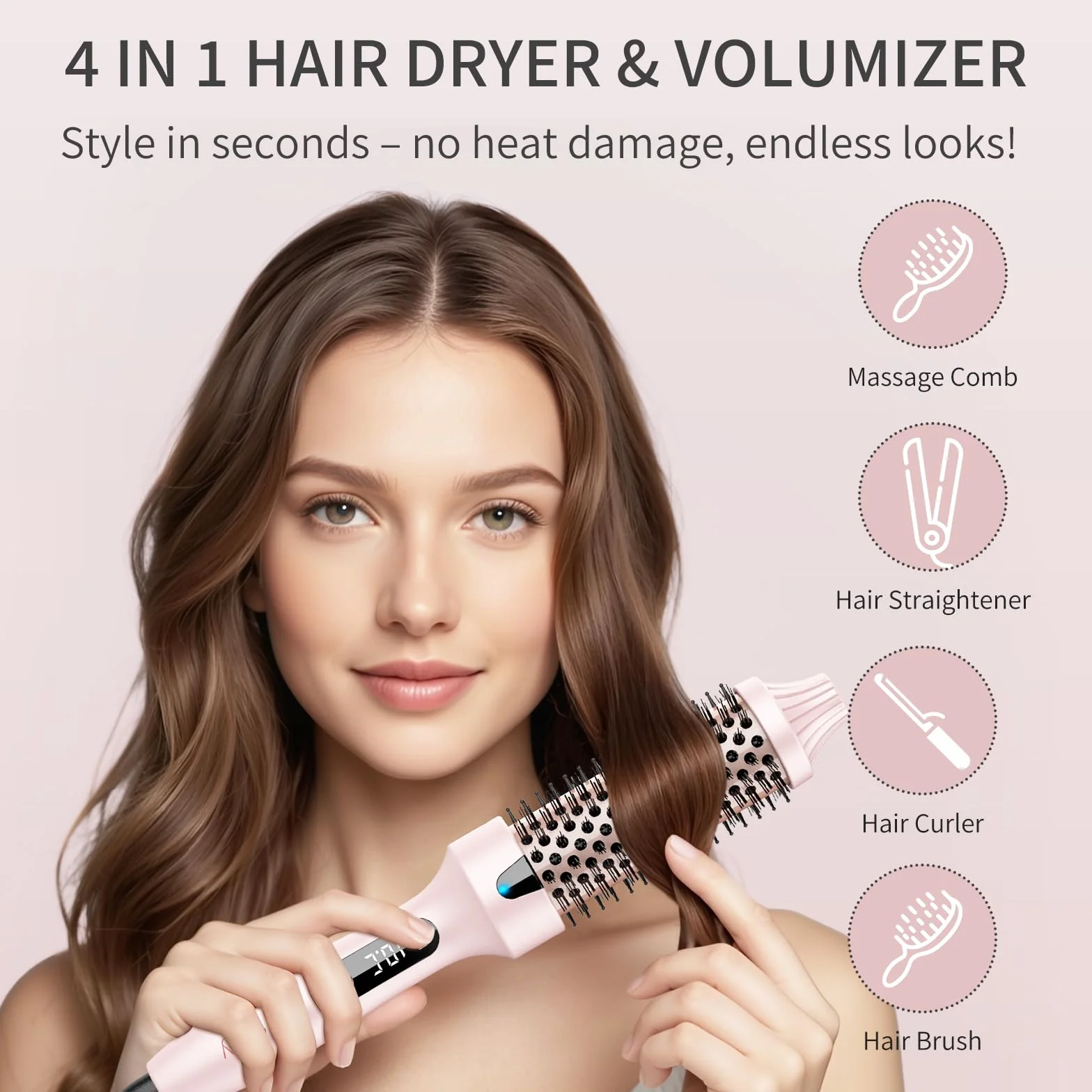 AISEELY Thermal Brush 38 mm, Lonic 3 w 1 szczotka grzewcza, 160-220°C, z podgrzewanym grzebieniem, szczotka do wygładzania włosów, szczotka termiczna, objętość i luźne klamry
