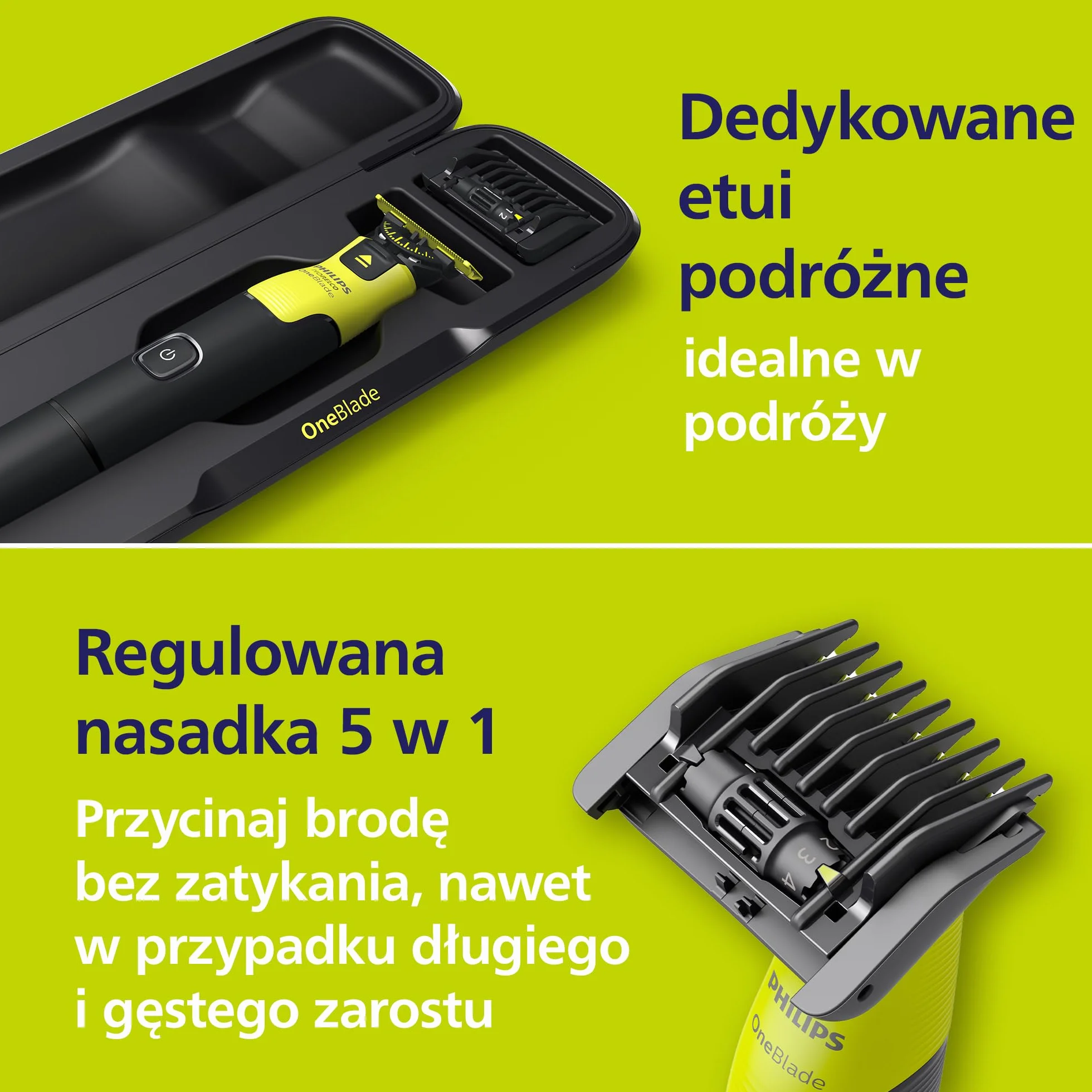 Philips OneBlade 360 Autentyczny Połączony Elektryczna golarka do twarzy i ciała, trymer do brody i groomer, 360 i oryginalne ostrzy, regulowany grzebień 5w1, zestaw do ciała, etui podróżne, QP4631/65