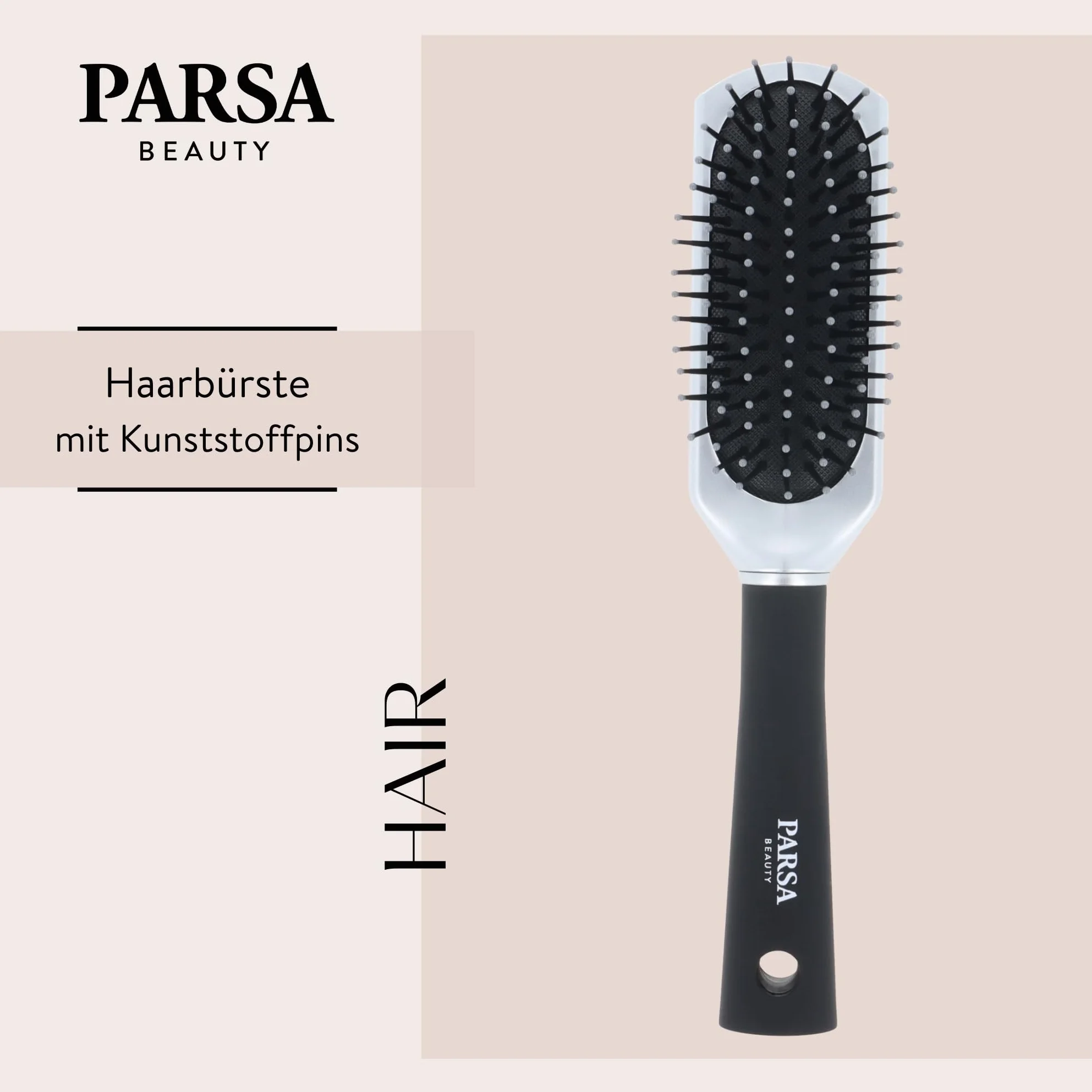 Parsa Beauty srebrna szczotka do włosów z zaokrąglonymi plastikowymi końcówkami do stylizacji na co dzień