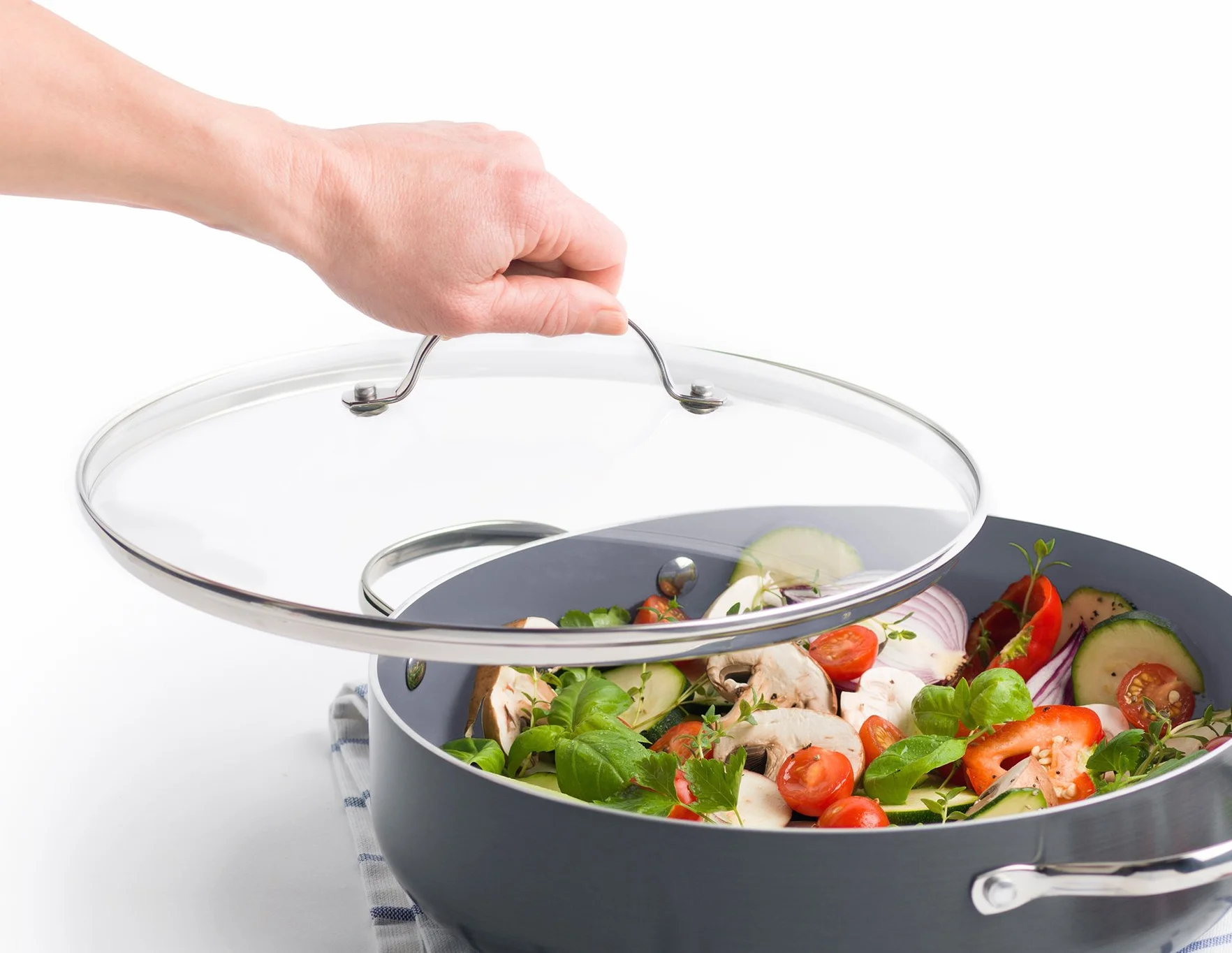 GreenPan Glass Lid with Metal Handle, Stainless Steel Rim - Fits 26 cm Pots & Pans - Transparent