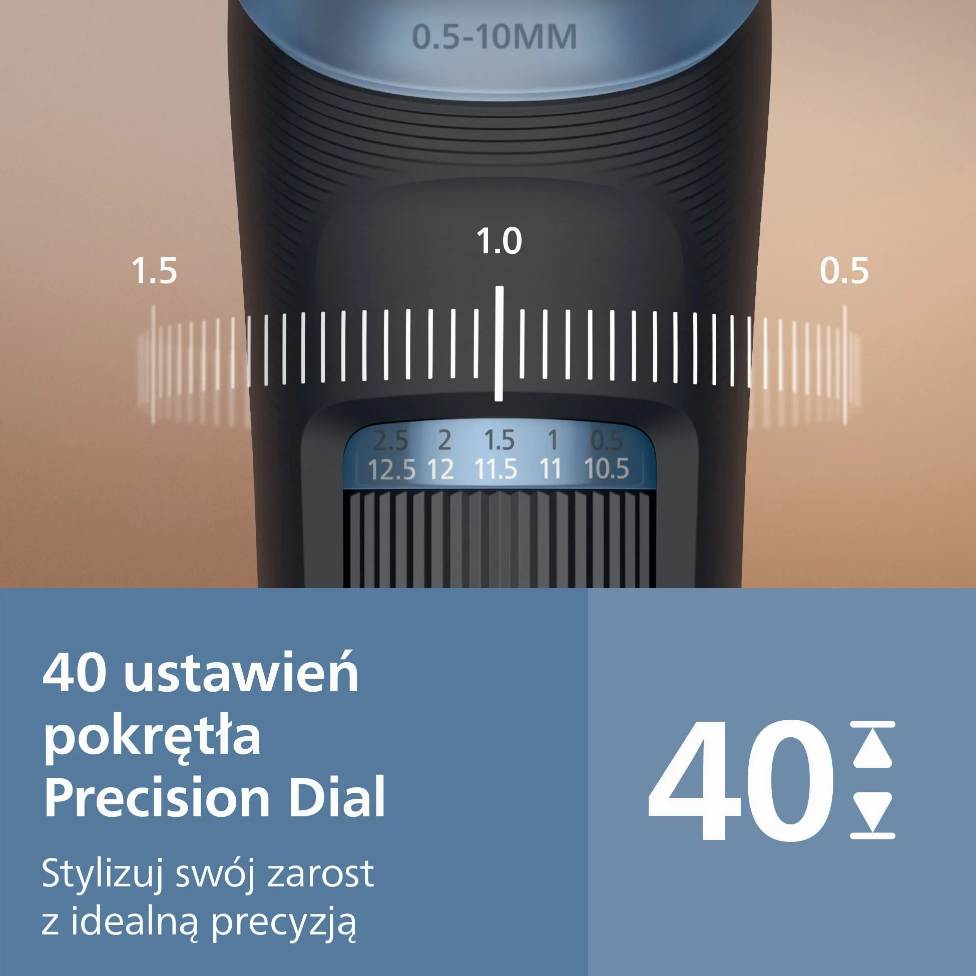 Trymer do brody Philips z serii 3000 – samoostrzące się metalowe ostrza, 40 ustawień, nasadka Lift&Trim, 100% wodoodporności, wskaźnik naładowania baterii, zasilanie przez USB, model BT3660/15