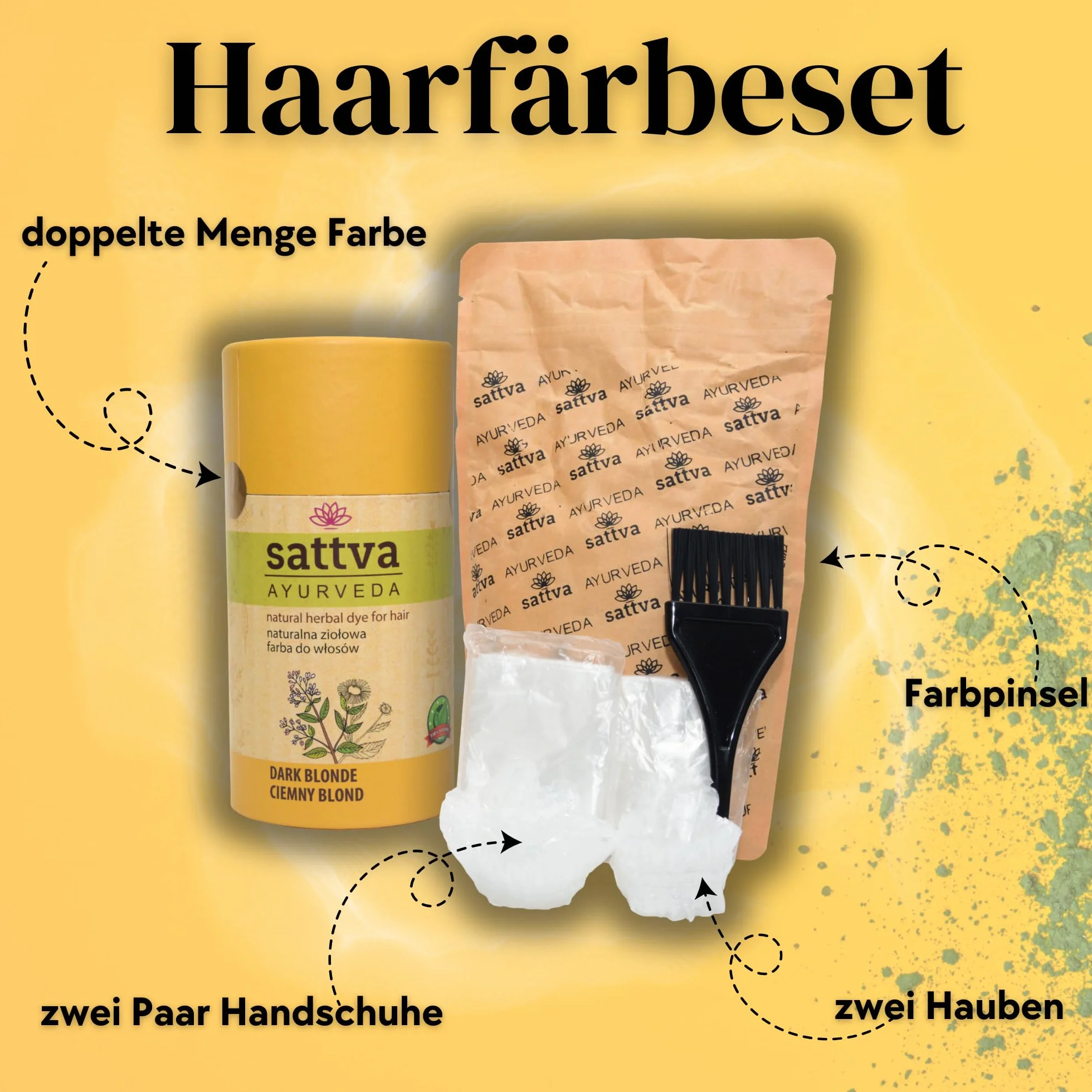 Sattva ECOCERT Naturalna farba do włosów na bazie roślin, henna, podwójna porcja, ciemny blond 150