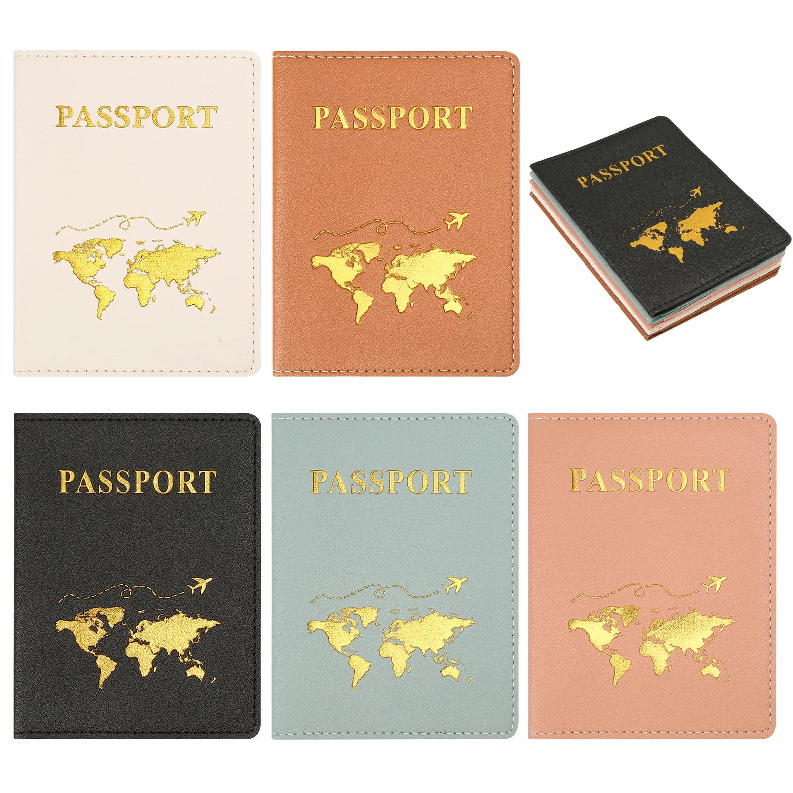 5 sztuk etui na paszport, skóra PU, 5 kolorów, etui na paszport z przegródkami, etui na karty biletowe, karty pokładowe, karty kredytowe, wizytówki