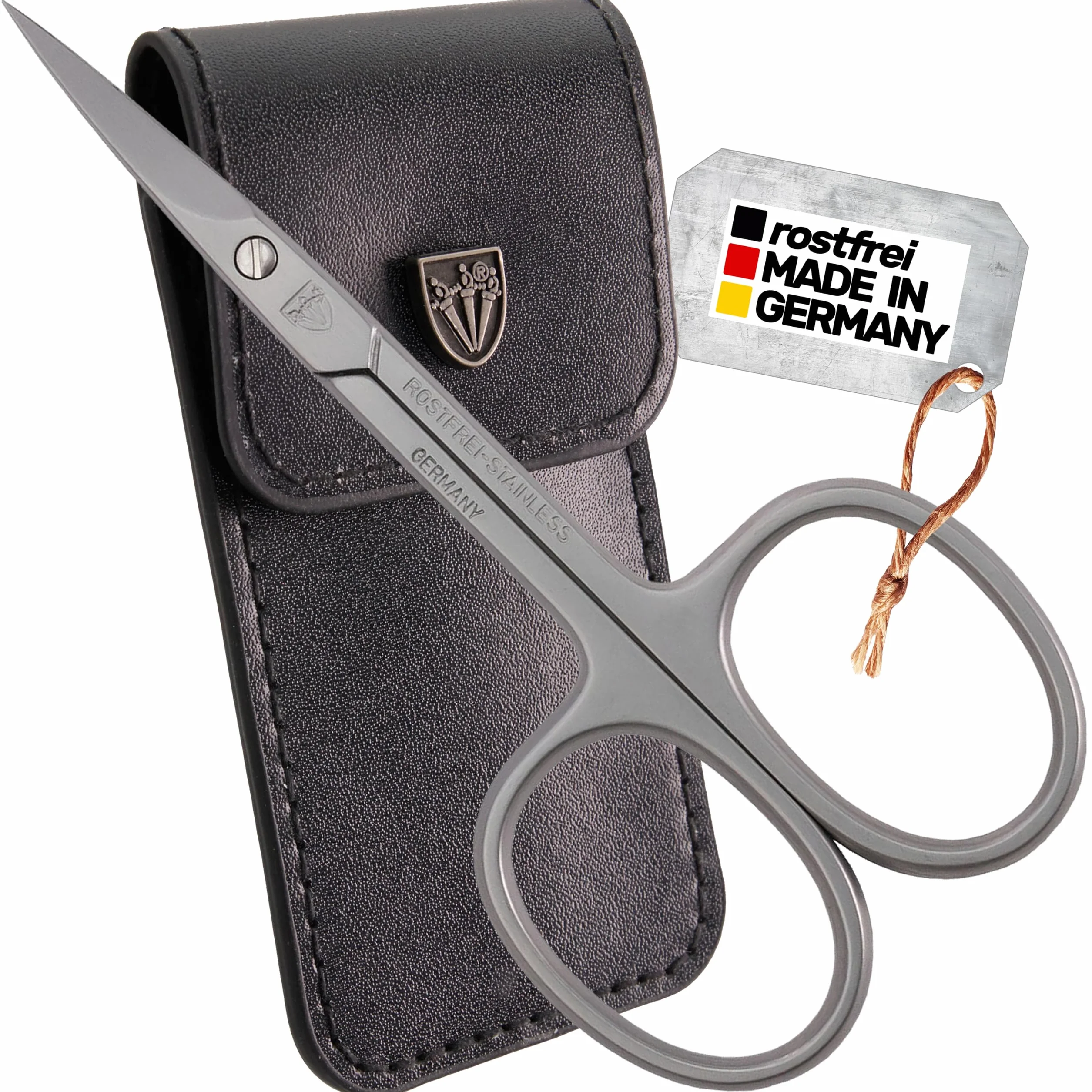 DREI SCHWERTER Nożyczki do skóry wygięte nierdzewne Made in Germany z etui