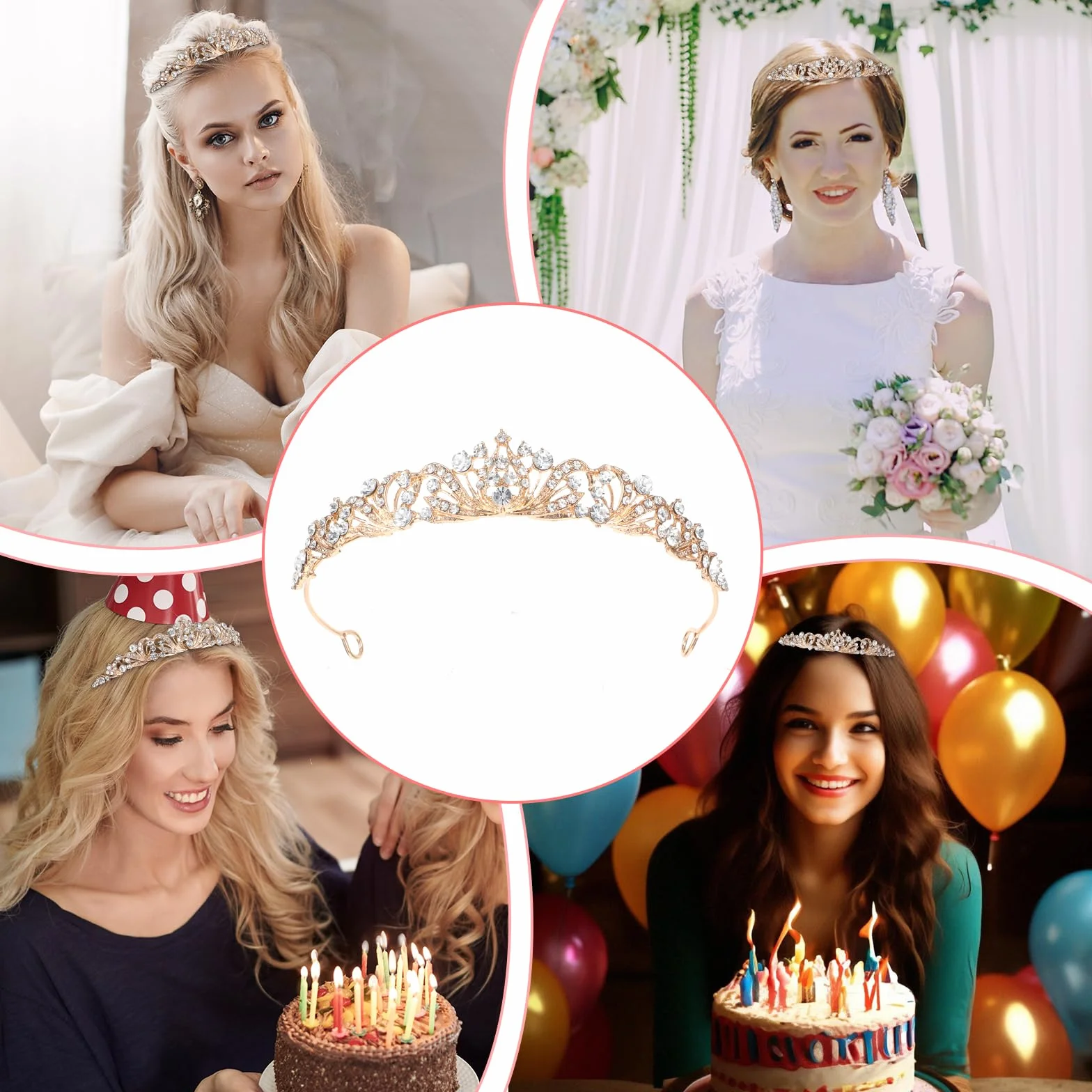 Tyqour Tiara Królowa, Korona Księżniczki, Złota, Diadem dla Panny Młodej, Tiara ze Złotym Strasem, Na Urodziny, Wesele, Bal Absolwentów, Imprezy Księżniczki, Dla Kobiet i Dziewcząt, 13.5 x 11 x 2.6cm