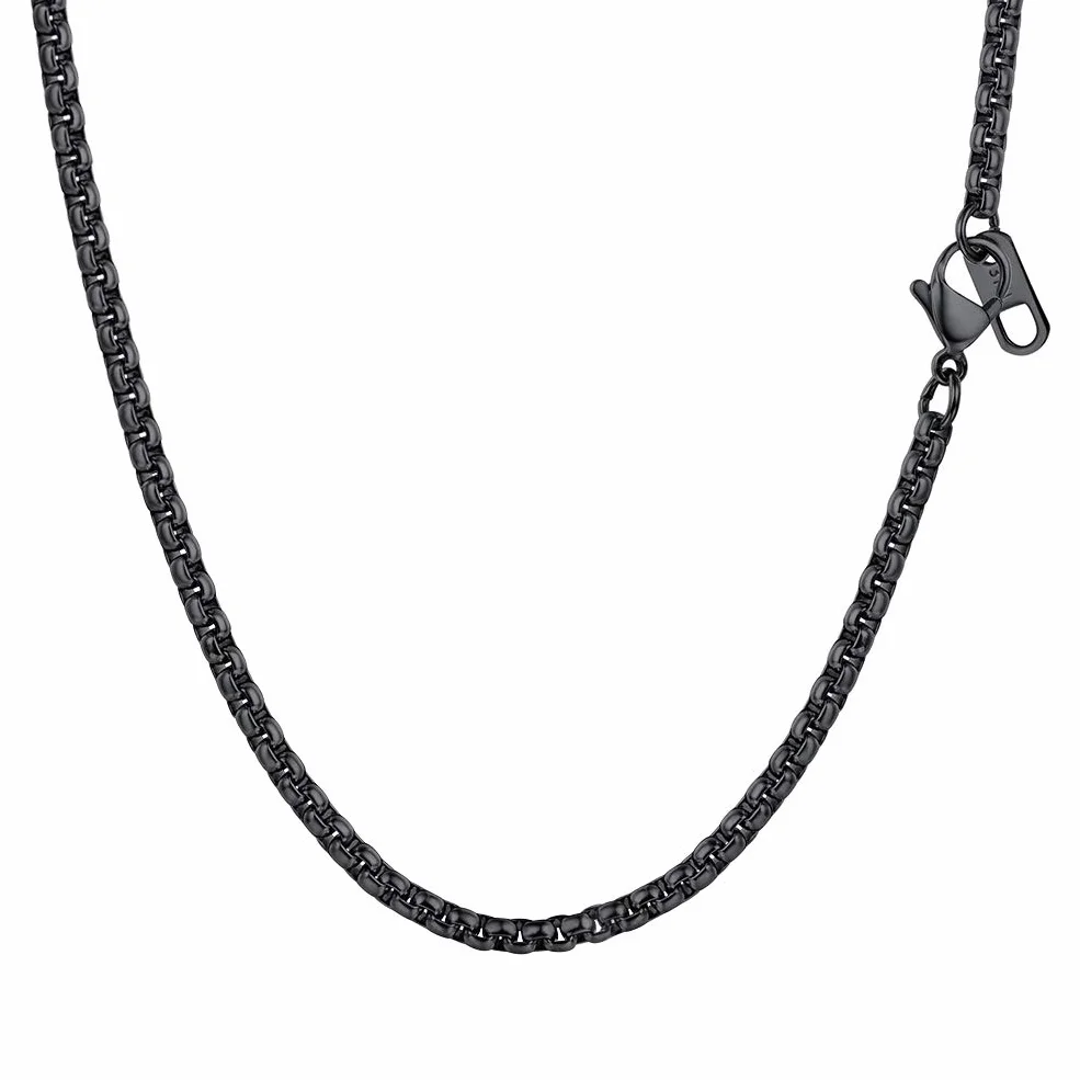 PROSTEEL Męski łańcuszek 3 mm, z zapięciem na karabińczyk, stal nierdzewna 316L, pozłacany, czarny, 18/20/56/66/66/76/76/76/76/76/76/76/76/76 cm (wysyłka w pudełku prezentowym)