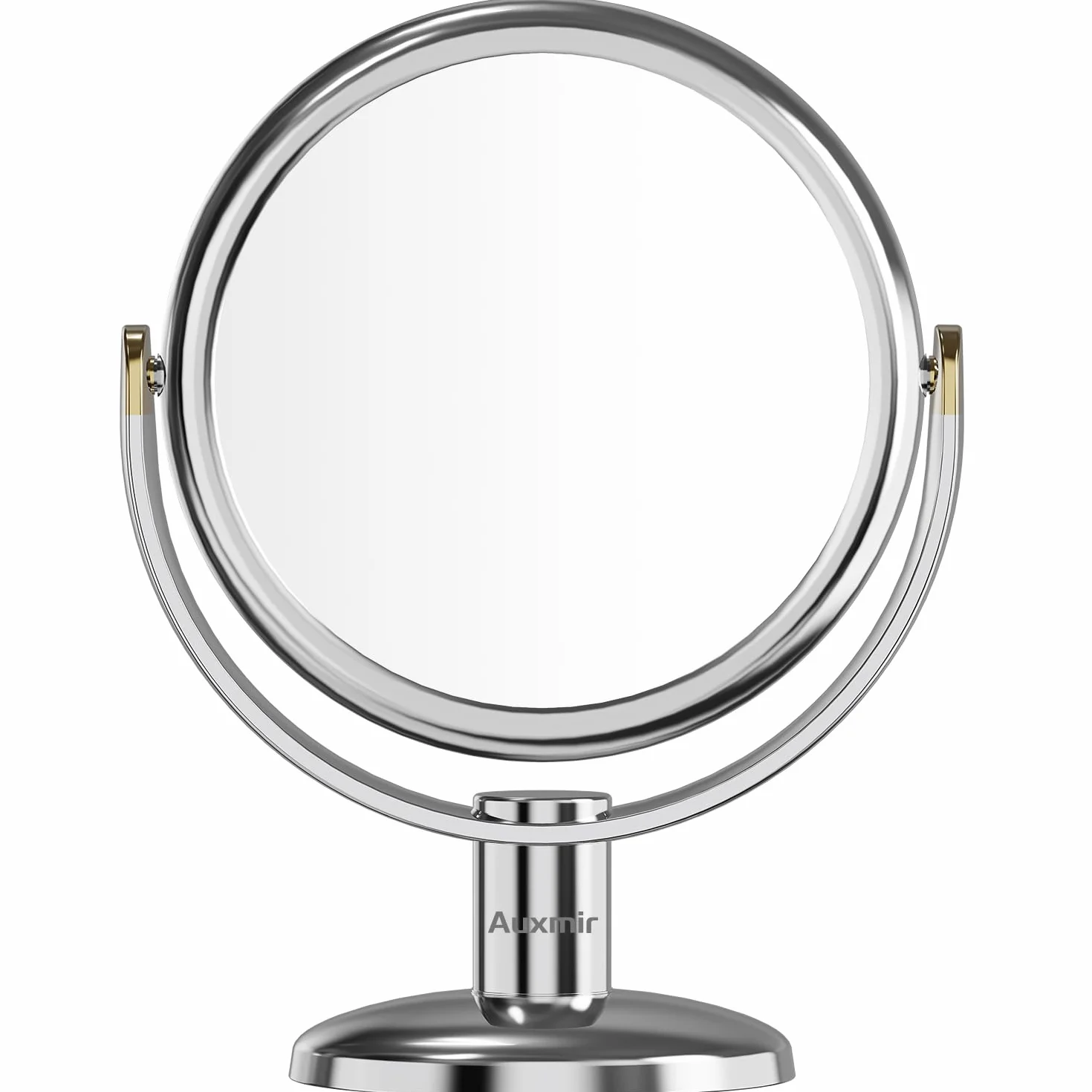 Auxmir Lusterko kosmetyczne do makijażu, z powiększeniem 1x/10x, dwustronne i obracane o 360°, lustro stołowe, do makijażu, golenia, pielęgnacji twarzy w salonie, w sklepie z biżuterią, kolor srebrny