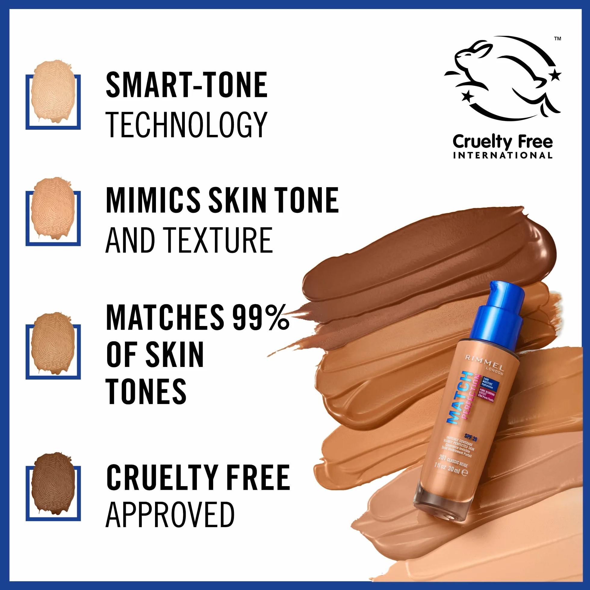 Rimmel Match Perfection Podkład do Twarzy, 201 Classic Beige, 30 ml