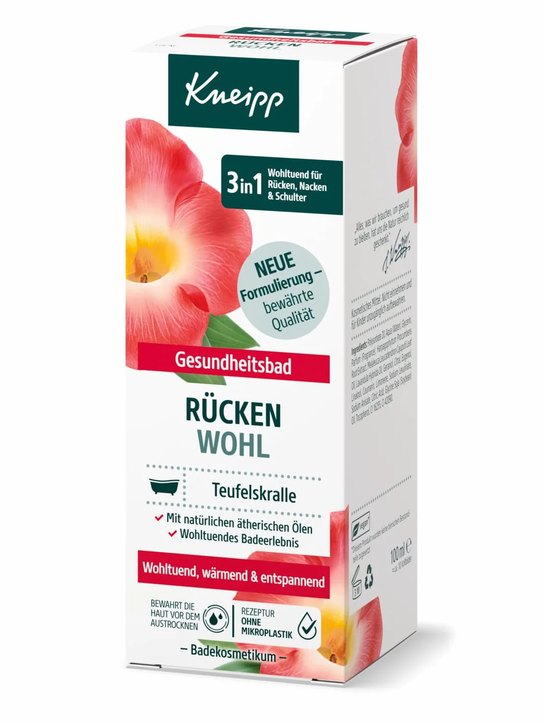 Kneipp Kąpiel zdrowotna dla pleców Wohl – olejek do kąpieli z cennym ekstraktem z diabelskiego pazura i naturalnych olejków eterycznych z lawendy i cajeputu – na plecy, kark i ramiona, 100 ml