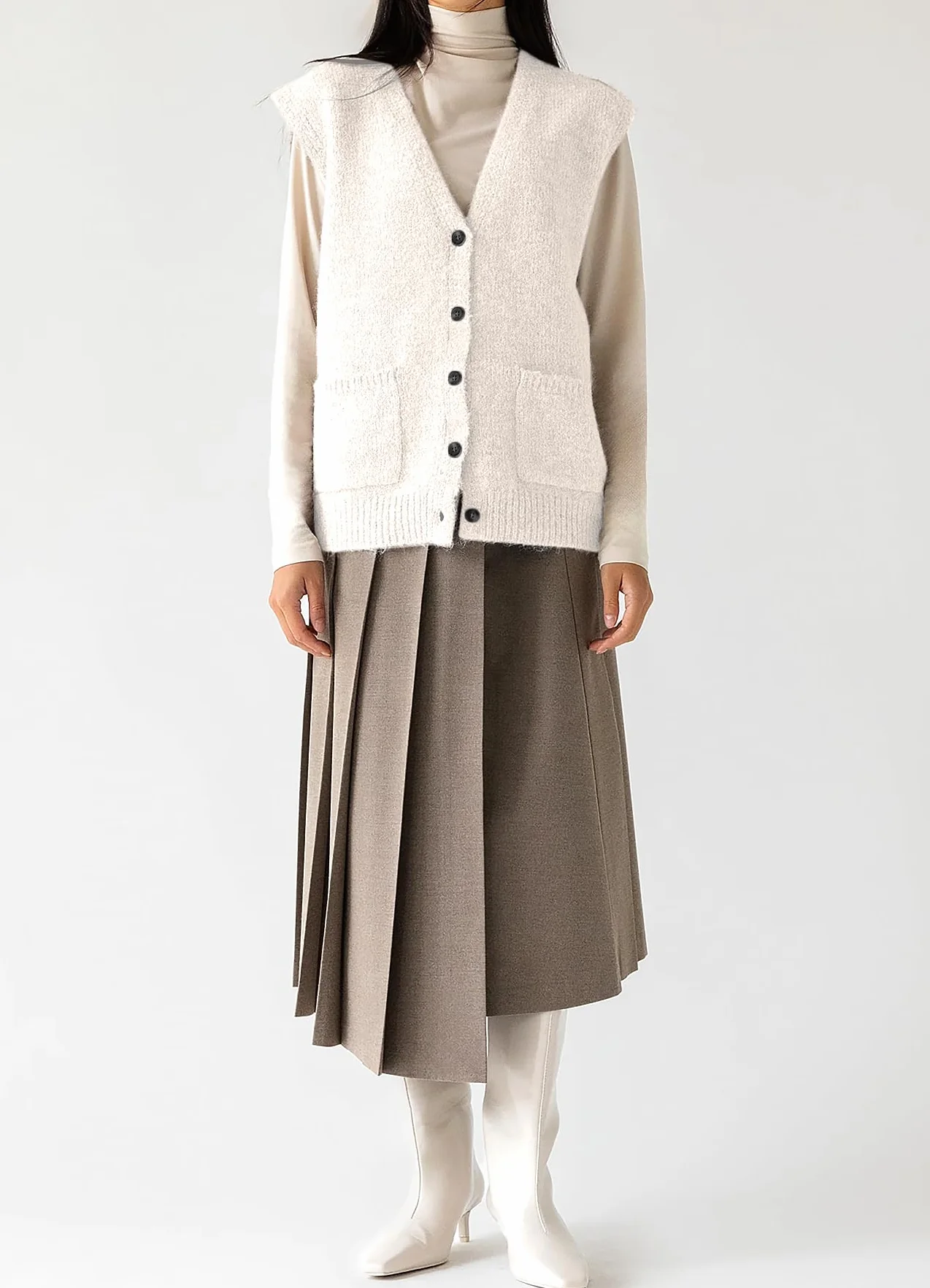TZLDN Sweter damski z kieszeniami, bez rękawów, elegancka kamizelka z guzikami, dzianina, dekolt w serek, luźna, luźna, z dzianiny, sweter, kurtka jesienna