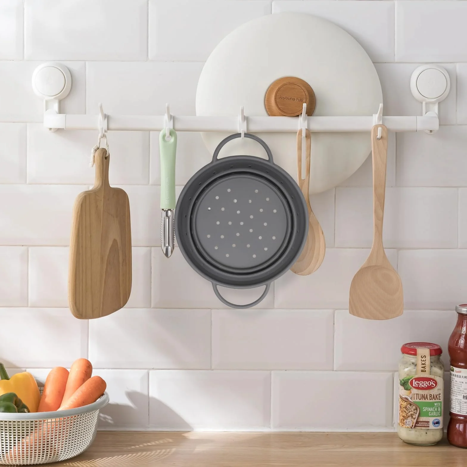 Sitko silikonowe, składane, Ø 22 cm, szare, silikonowe sitko kuchenne z uchwytami, kosz ociekający, sitko do makaronu, warzyw i owoców – sitko kuchenne, nadaje się do mycia w zmywarce, do kuchni i na