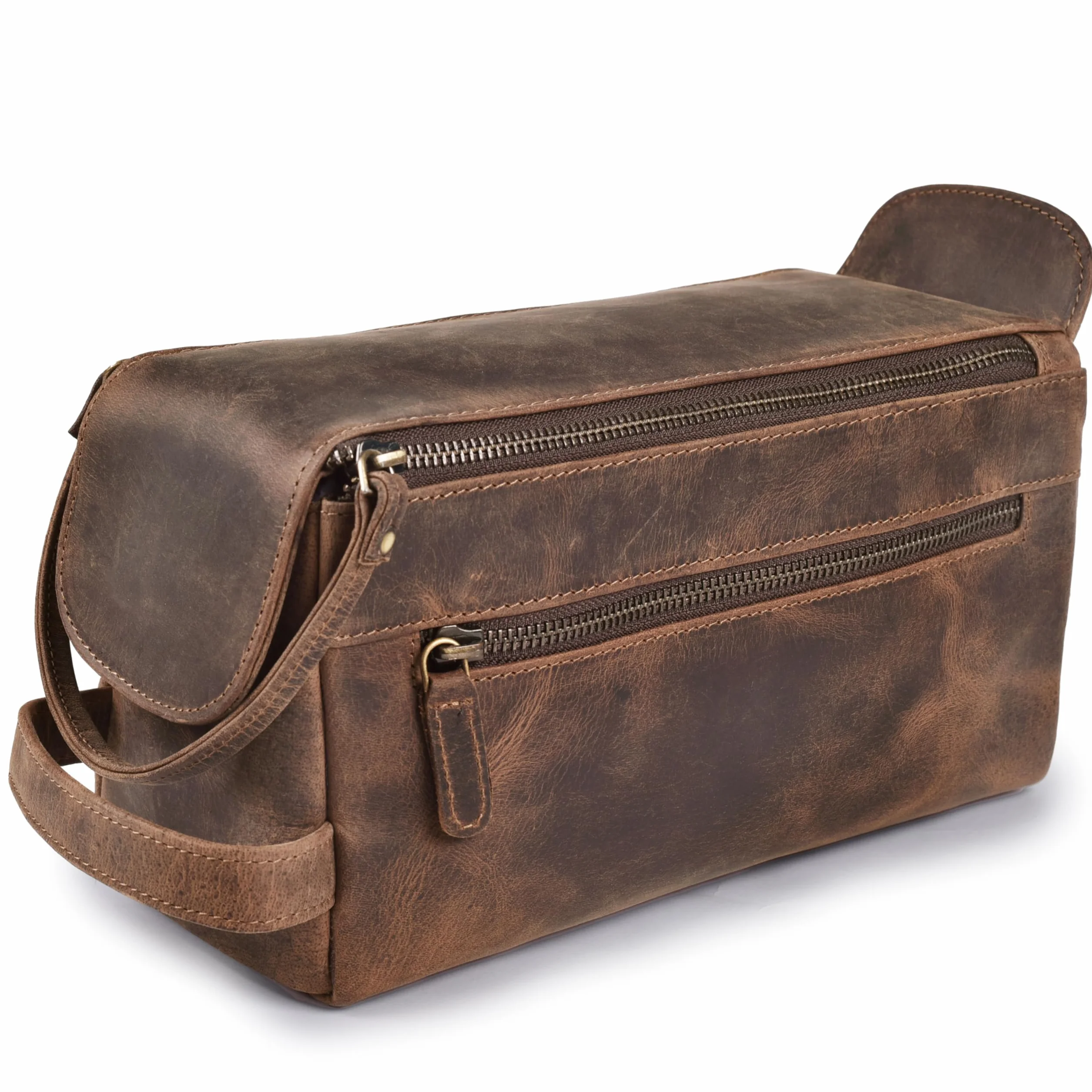 Skórzana Kosmetyczka Premium Vintage Dopp Kit Podróżny Organizer Brązowy orzechowy