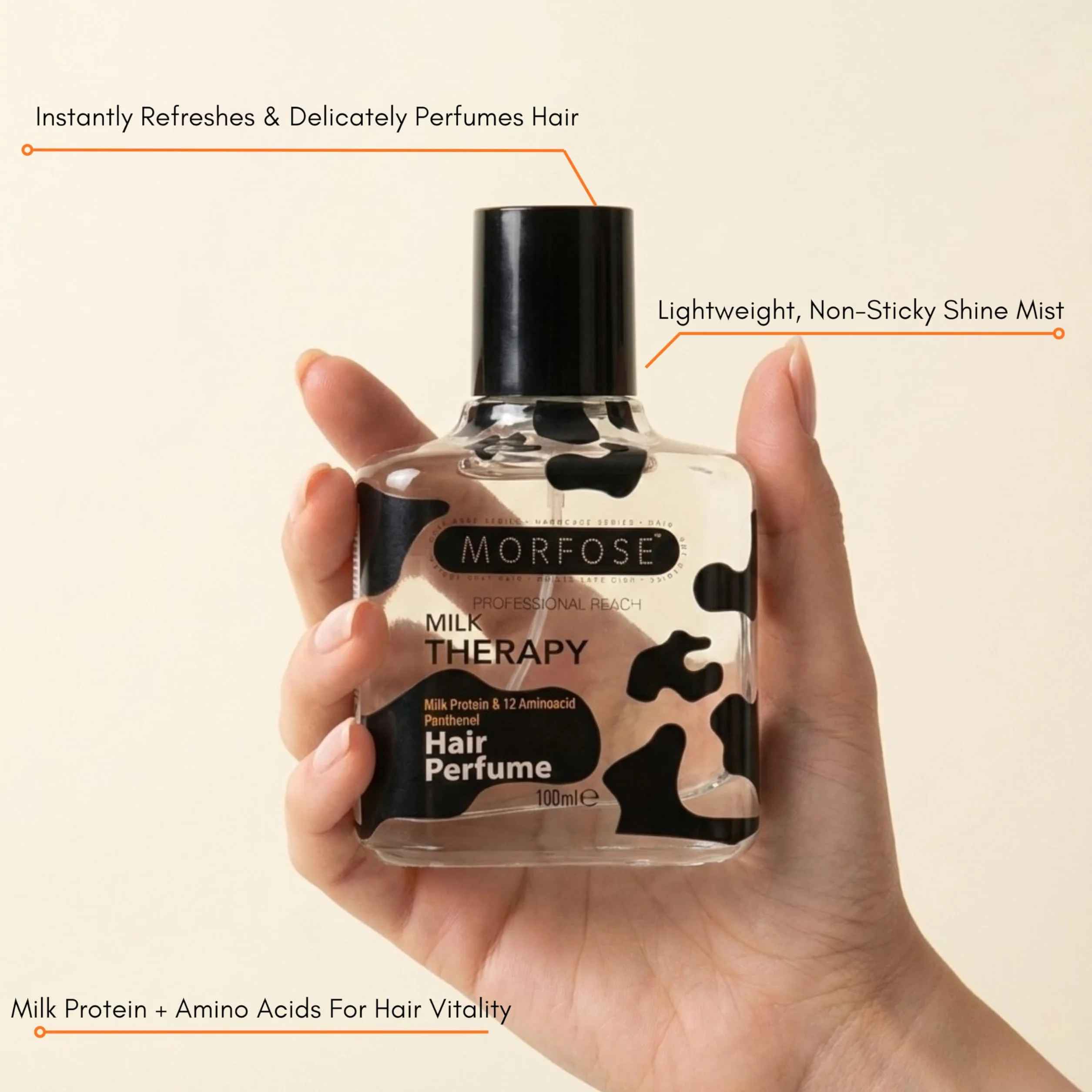 Morfose Milk Therapy perfumy do włosów 100 ml – perfumy do włosów bez alkoholu z białkiem mleka i 12 aminokwasami dla połysku i świeżości