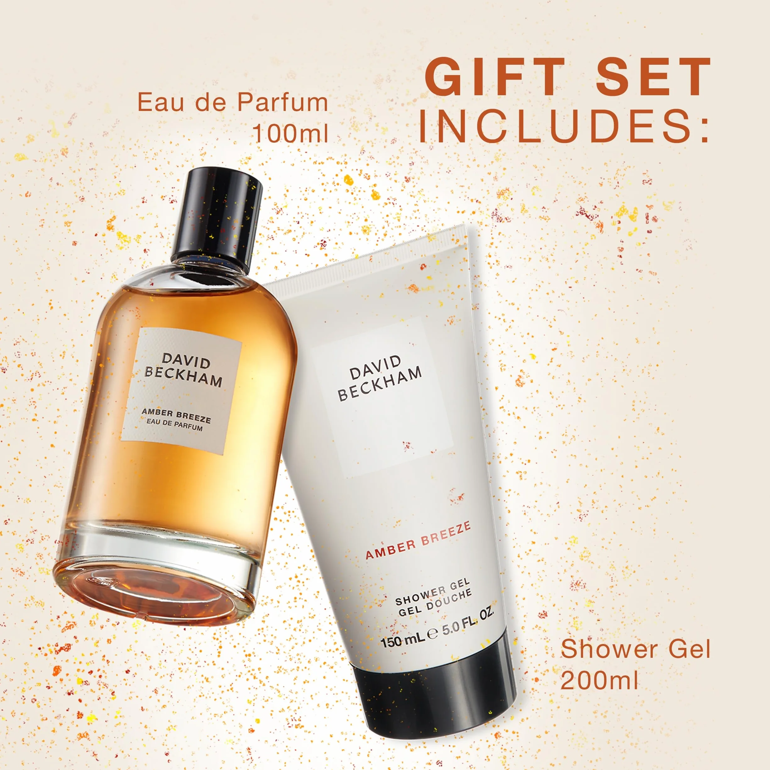 David Beckham Pudełko prezentowe Amber Breeze, woda perfumowana 100 ml i żel pod prysznic 150 ml, aromatyczny bursztynowy zapach dla niego